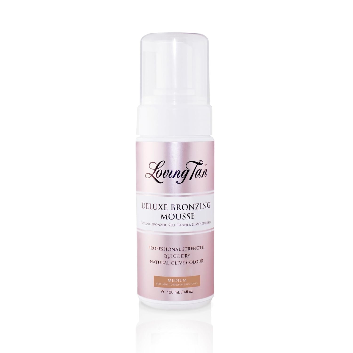 Loving Tan Deluxe Self Tanning Bronzing Mousse, Medium – Streak Free, Professional Quality Sunless Tanning – Up to 5 Self Tanner Applications per Bottle, Cruelty Free, Naturally Derived DHA – 4 FL Oz