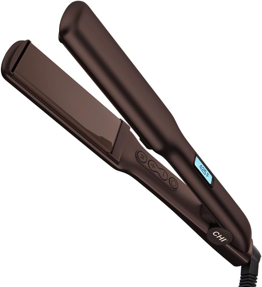 CHI Original Digital Ceramic Hairstyling Iron & 44 Iron Guard (2 Oz), Creates Shiny, Smooth Salon-Quality Results Without Damage, 1.5″, Chocolate Kit