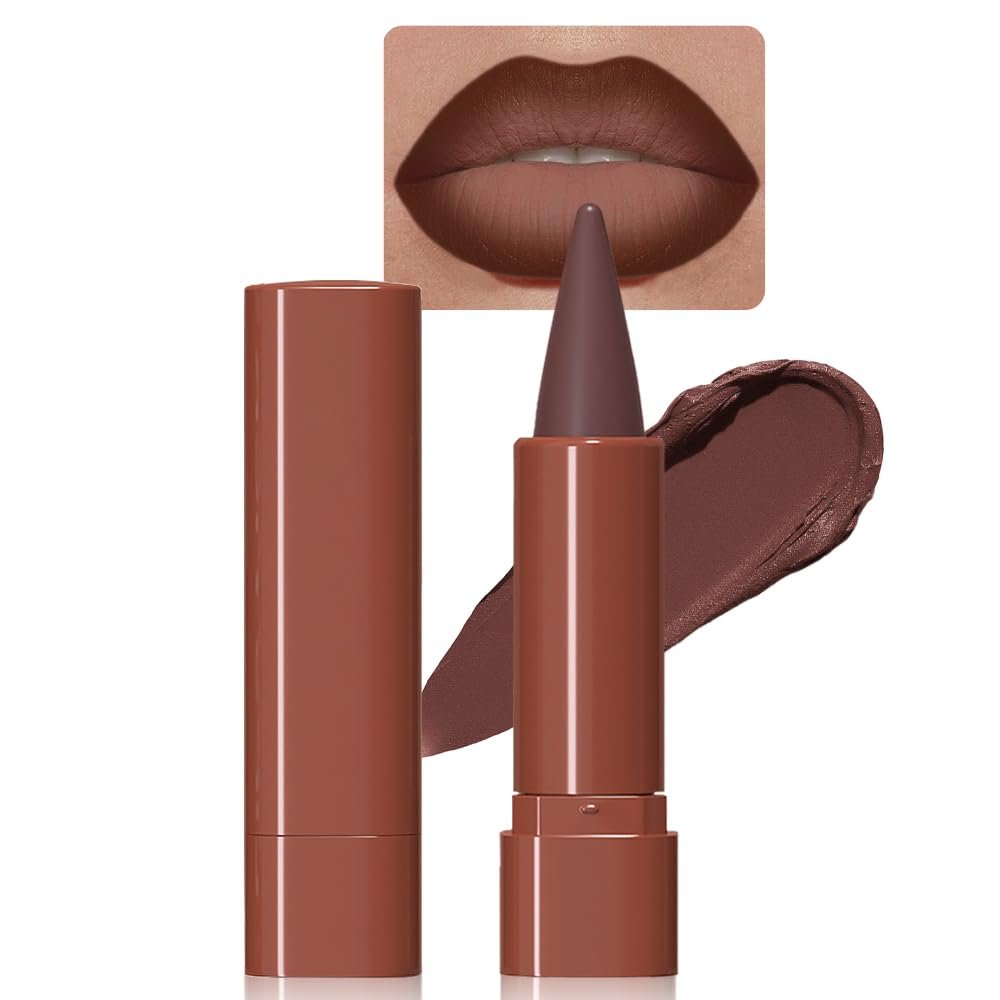BINGBRUSH 2-in-1 Gradient Dark Brown Lip Liner & Lipstick Combo,Matte Longwear Waterproof Lip Pencil with Cone Tip,Smudge Proof Crayon for Flawless Ombre Contour,Women’s Long Lasting Makeup Set