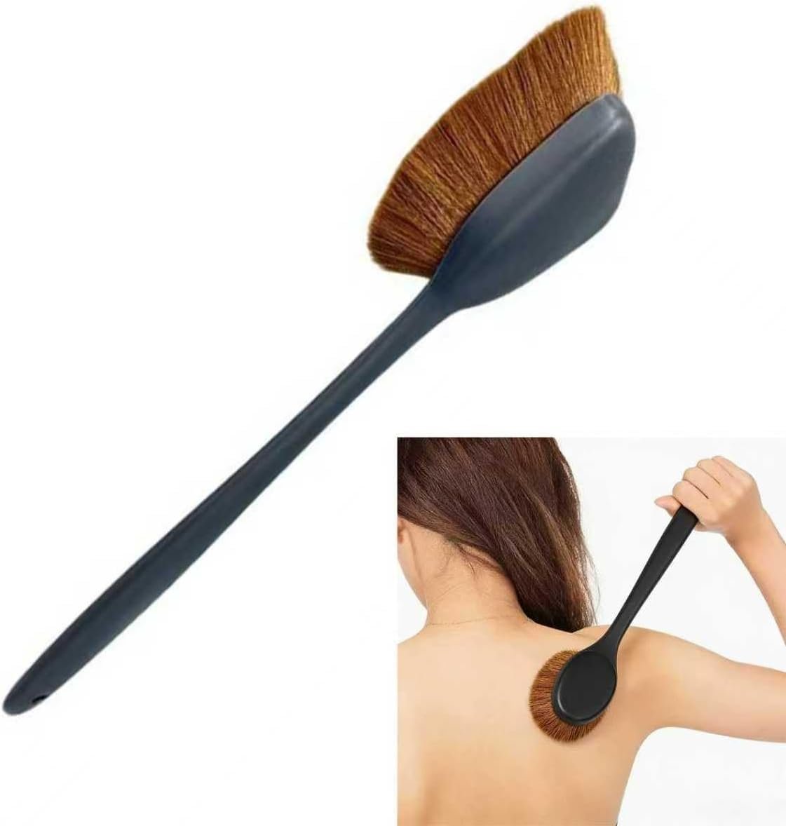 Self Tanner Back Applicator Brush, Long Handle Tanning Lotion Brush for Back, Body Lotion Applicator with Nylon Bristles, Washable Back Scrubber Brush for Self Tan & Moisturizer