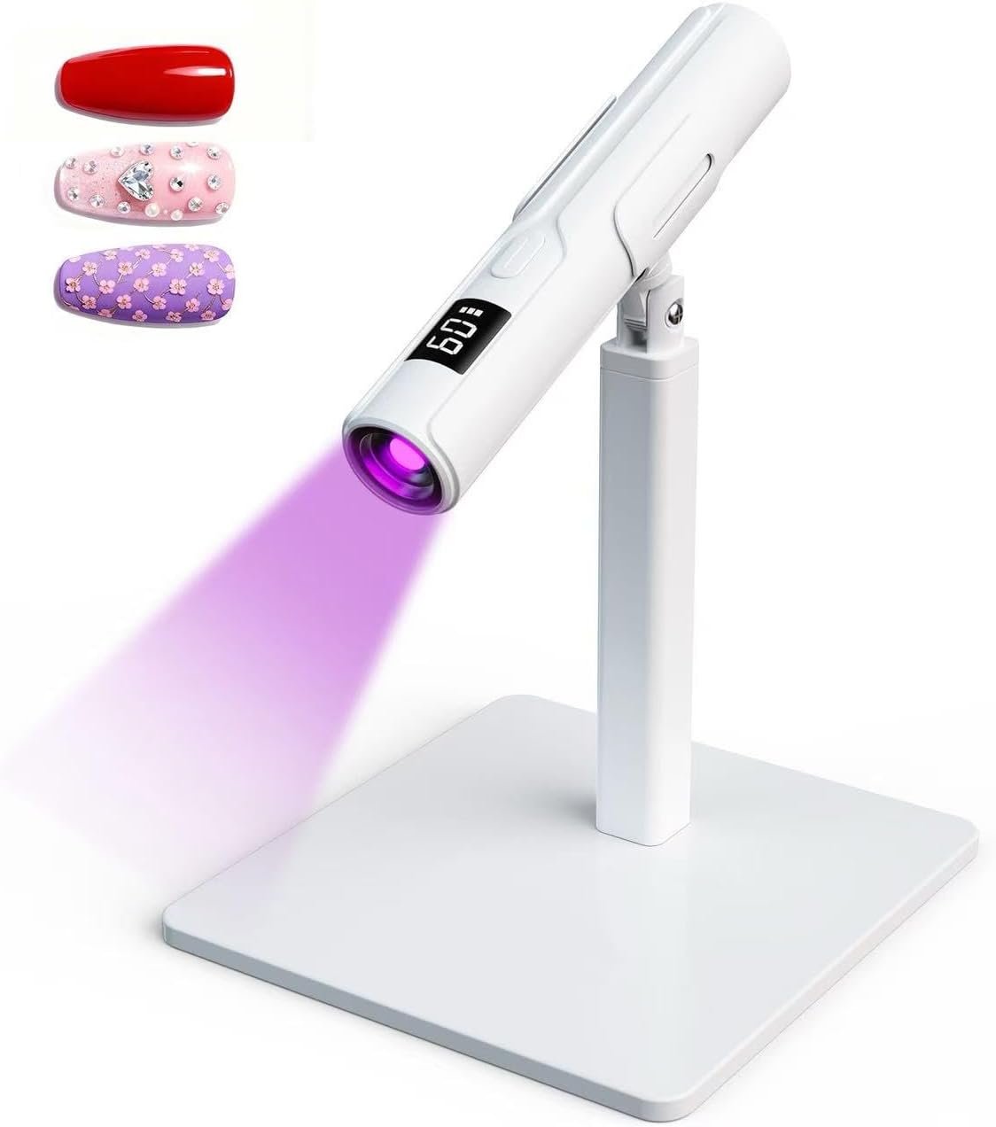 Upgraded UV Nail Lamp with Premium Stand, Cordless UV Light for Gel Nails with LCD Display & Eye-Protection Cover, Handheld Mini UV/LED Nail Lamp for Gel Polish, Flash Cures All Soft Gels (White)