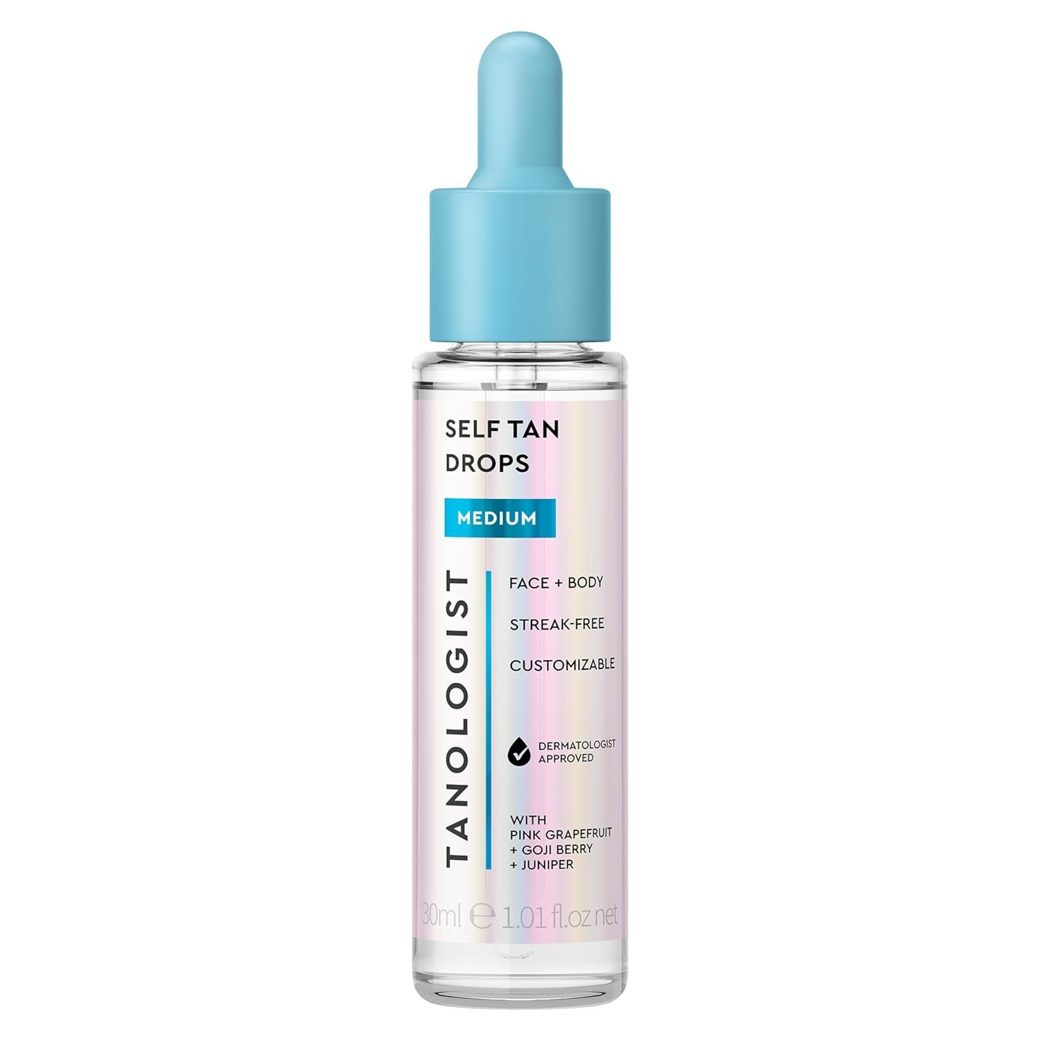 Tanologist Medium Self Tan Drops, Streak-Free Body & Face Tanning Drops, No Fake Tan Smell, For Moisturizer & Lotion, Bronzing Face Tanner, Skincare Ingredients, Vegan, 1.01 fl. oz/30 ml Bottle