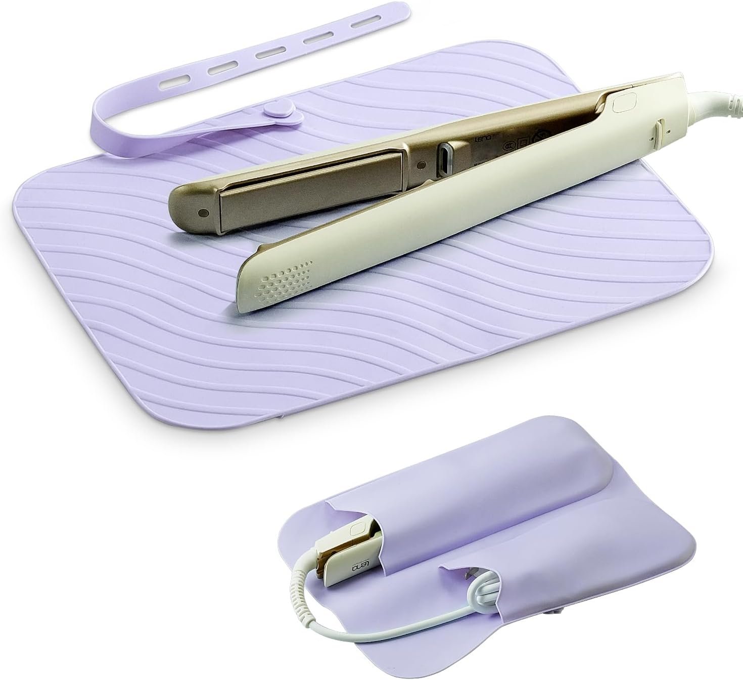 Heat Resistant Silicone Mat Pouch for Hair Straightener, Flat Iron, Curling Iron, Hot Hair Tools – 2 in 1 Portable Hot Tools Travel Mat
