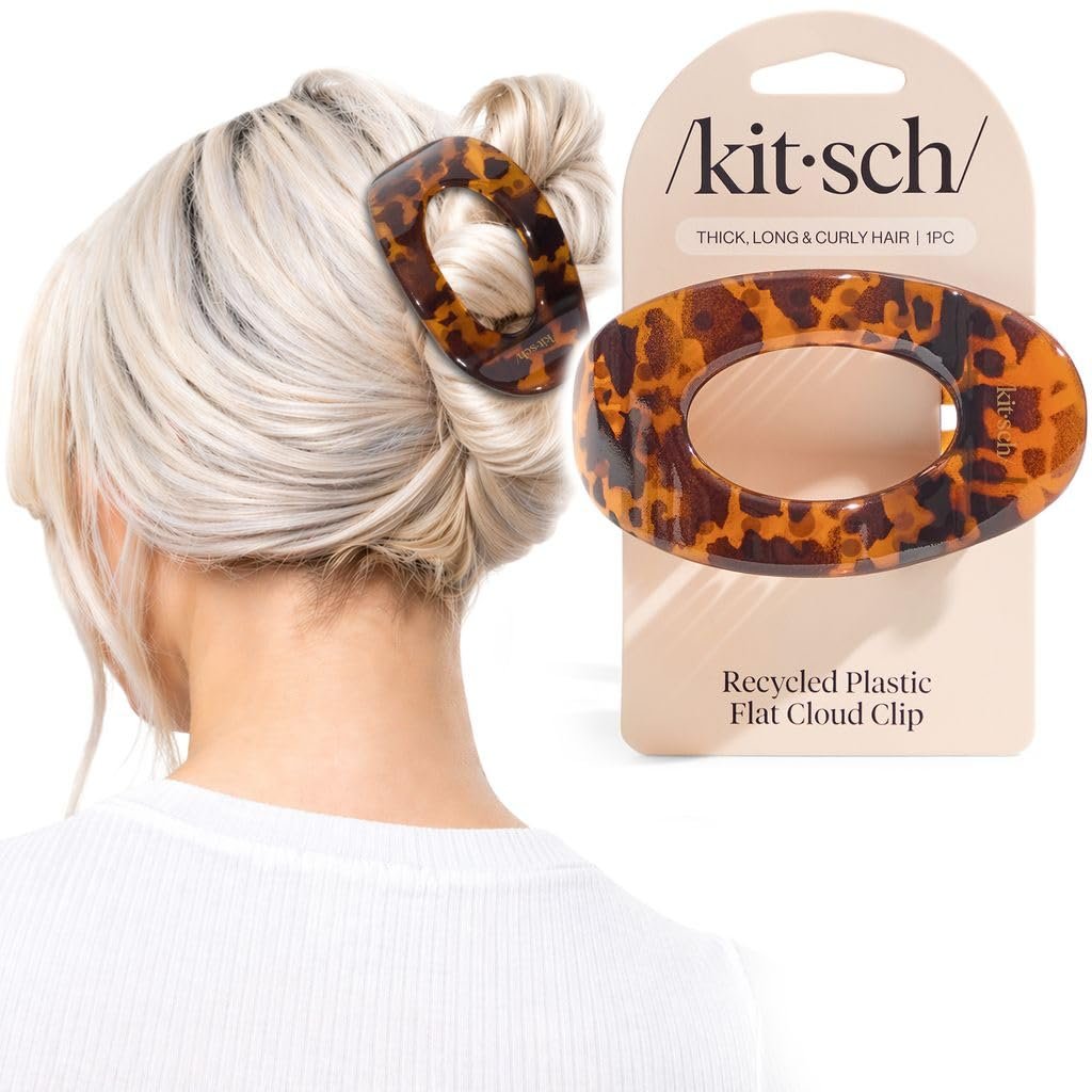 Kitsch Large Flat Claw Clips for Women – Stylish Flat Hair Clips, Strong Hold for Thick & Fine Hair | Non-Slip for Secure, Comfortable All-Day Wear | Ideal Gifts for Women – Tortoise Design