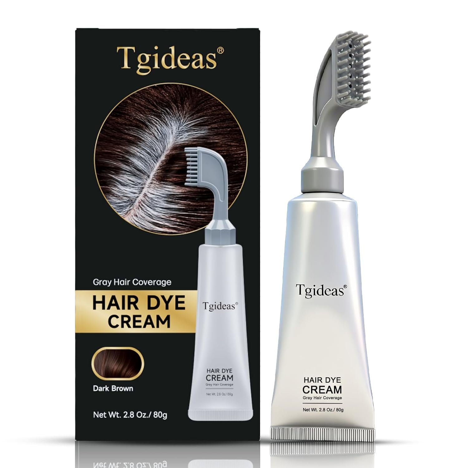 Tgideas Hair Dye Cream Comb with Natural Plant Extract, Root Touch Up Hair Color, Ammonia Free for Men & Women, Easy No Mix Gray Coverage, No Bleaching, All Types, Dark Brown, 2.8Oz, 1 Kit