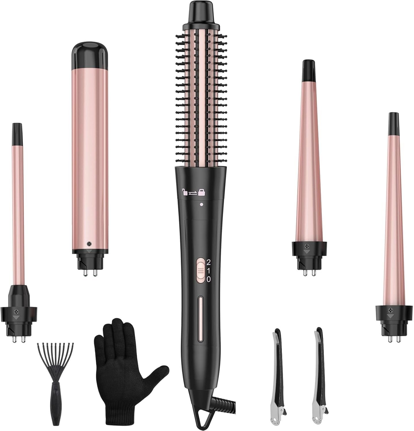 5 in 1 Curling Wand Set with Thermal Brush & Ceramic Barrels (0.35″-1.25″), Instant Heat Up, Dual Voltage Hair Curler, Perfect for Long Short Hair, and All Hair Types, Gift for Women