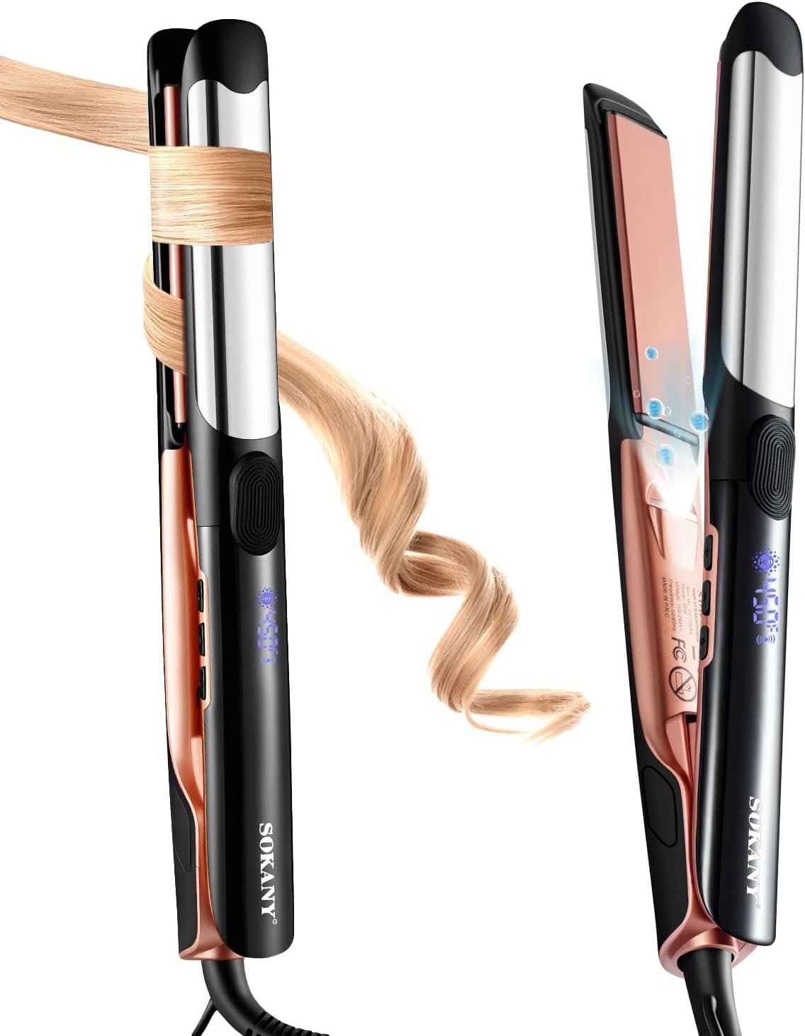 SOKANY Hair Straightener and Titanium Flat Iron Curler 2 in 1 | Dual Voltage,1 Inch Ceramic 3D Panel,50 Million Ions,Rapid Heating Protection,Reduces Frizz Leaves Hair Shinier and Smoother