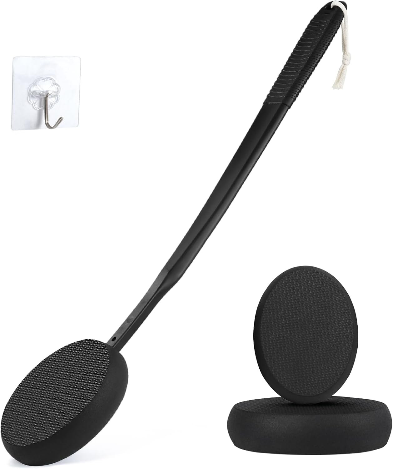 19″ Lotion Applicator for Back Tanning Applicator Long Handle Back Lotion Applicator for Feet Self Tanner Back Applicator Sunscreen Applicator for Kids Women Men The Elderly (Black)