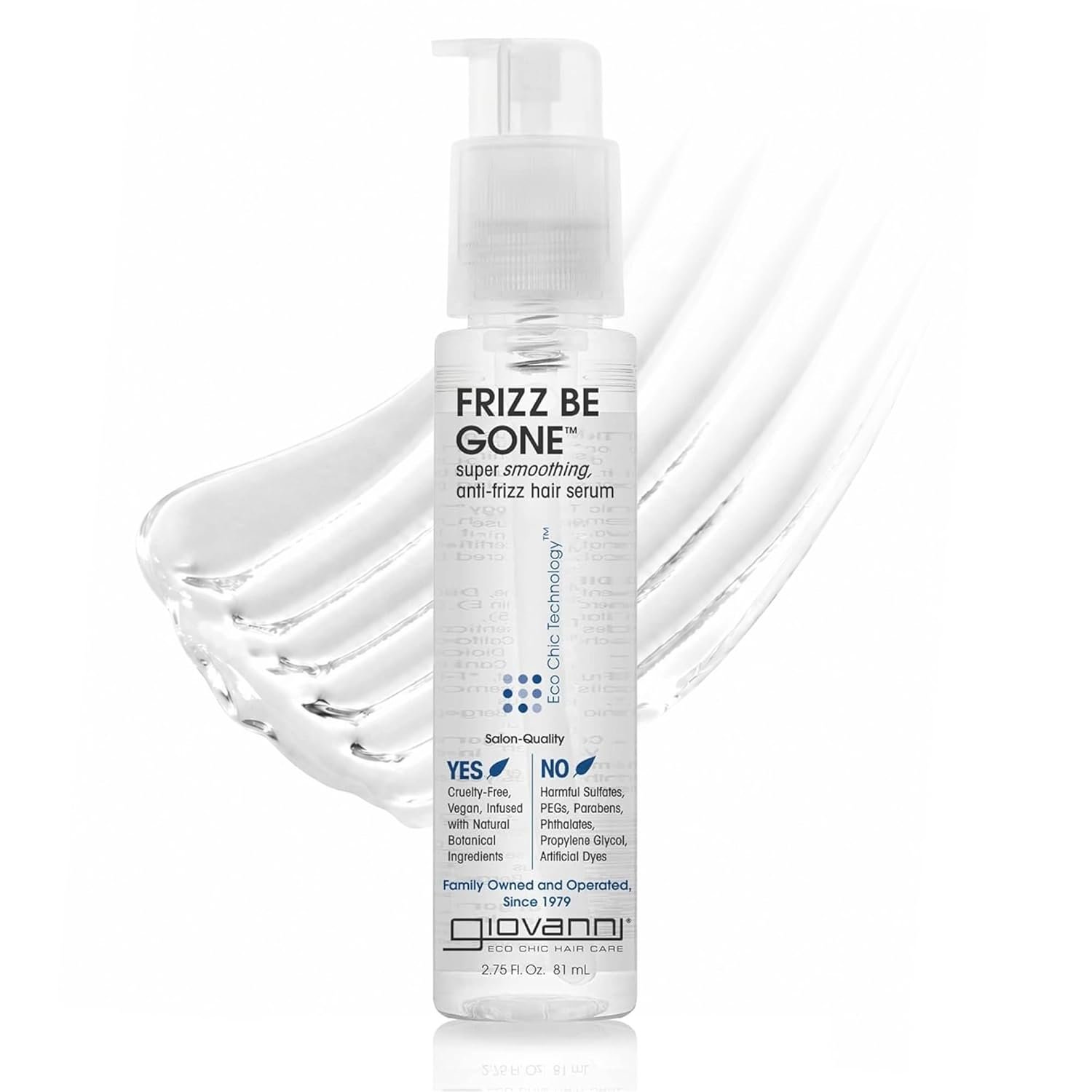 GIOVANNI ECO CHIC Frizz Be Gone – Super Smoothing Anti-Frizz Hair Serum, Adds Shine, Seals in Color, Infused with Natural Botanical Ingredients, Salon Quality, No Parabens – 2.75 oz (1 Pack)