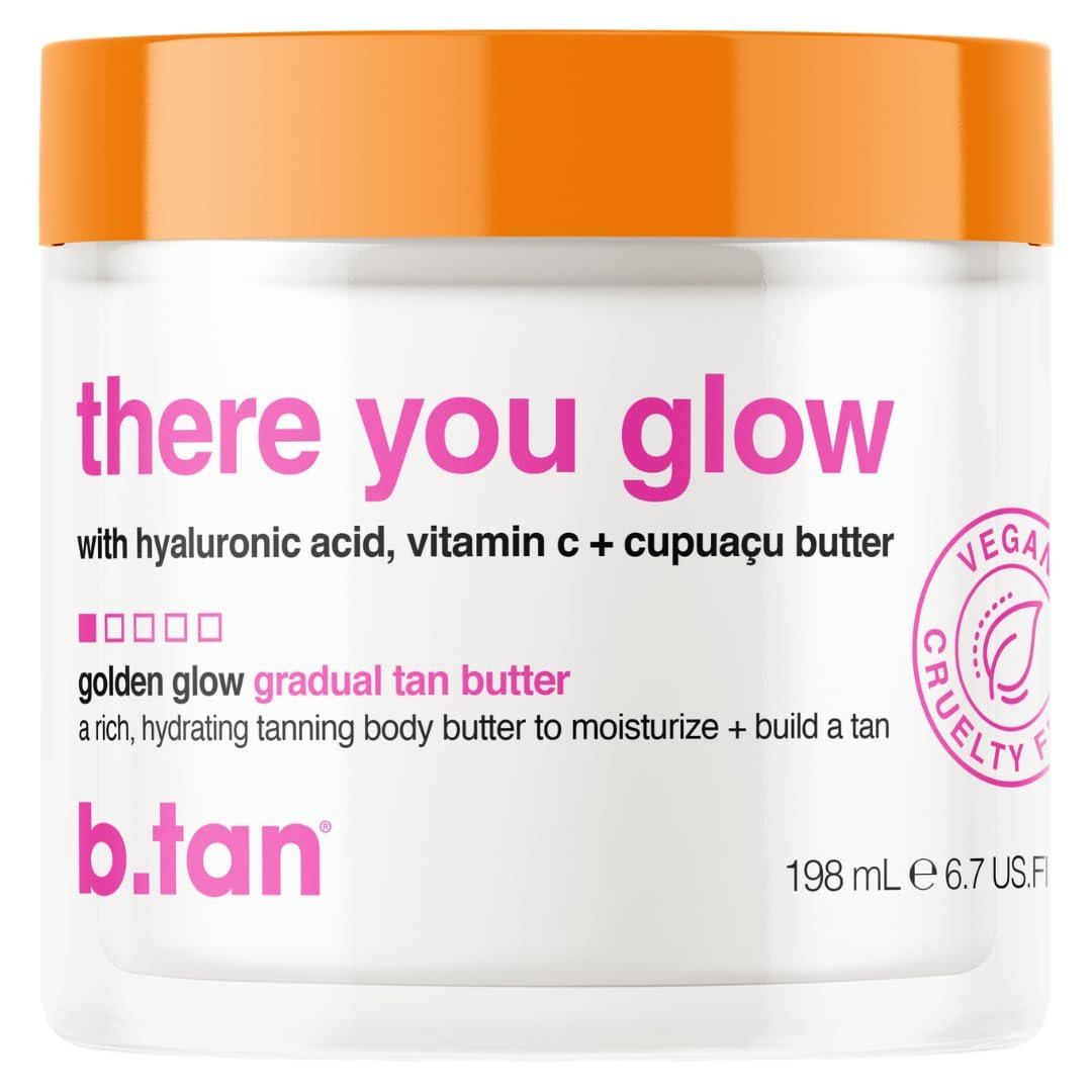 b.tan Gradual Self Tanning Lotion | There You Glow Body Butter – Best for Daily Use to Develop a Medium to Dark Bronze, Ultra Moisturizing Sunless Tanner, No Fake Tan Smell, 6.7 Fl Oz
