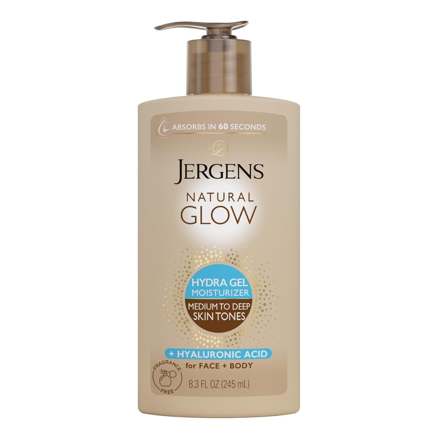 Jergens Natural Glow Hydra Gel Moisturizer, Hyaluronic Acid Tanning Lotion, Hydrating Tanning Gel, Fragrance-Free Self Tanner, 8.3 Fl Oz