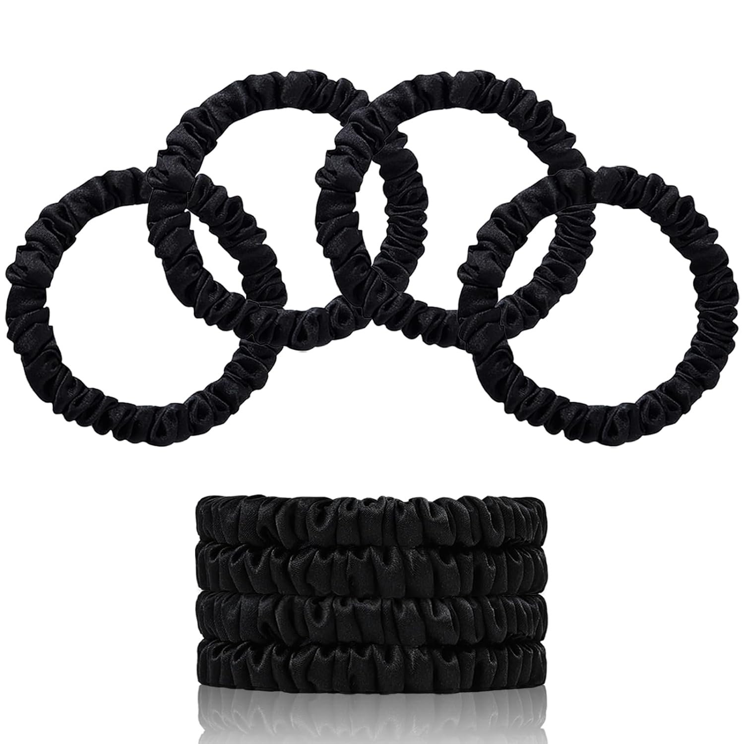 22 Momme 100% Pure Mulberry Silk Scrunchies (4 PCS) – Small Hair Elastics and Ties for Women, Sleep Hair Care, No Damage, Black