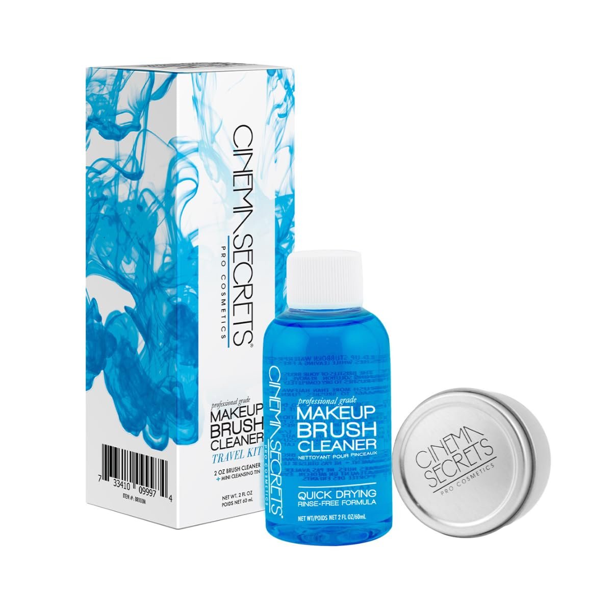 Cinema Secrets Original Blue Vanilla Makeup Brush Cleaner Kit – Professional Cleanser + Cleansing Tin for Makeup Brushes – Quick-Dry, Rinse-Free Formula – Removes Stubborn Waterproof Make Up
