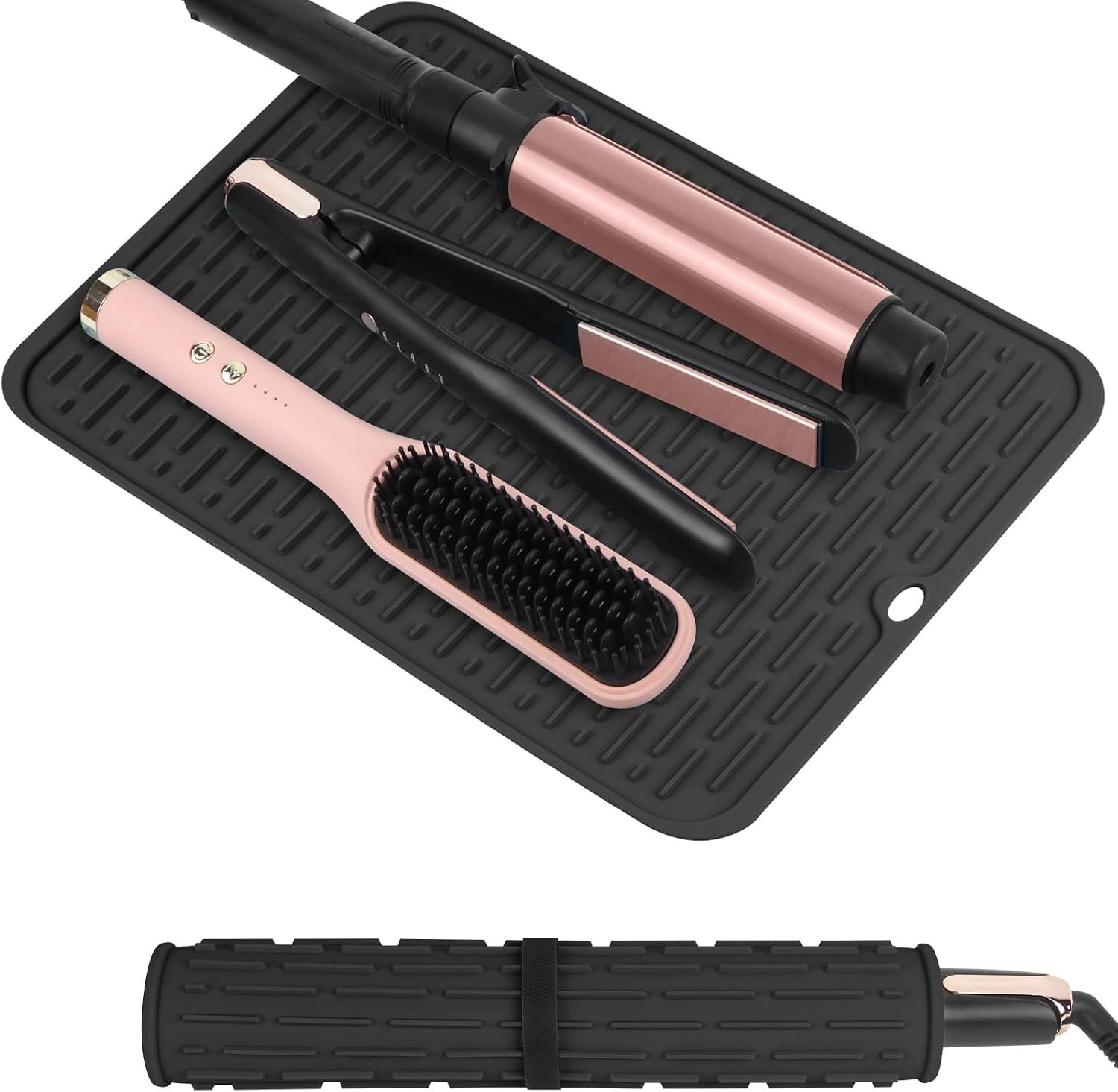 Oversize Silicone Heat Resistant Mat for Curling Irons, Flat Irons, Hair Straighteners and Hot Hair Styling Tools, Portable Hot Tools Cover Pad for Travel Vanity Salon(14.2″ x 11.0″)