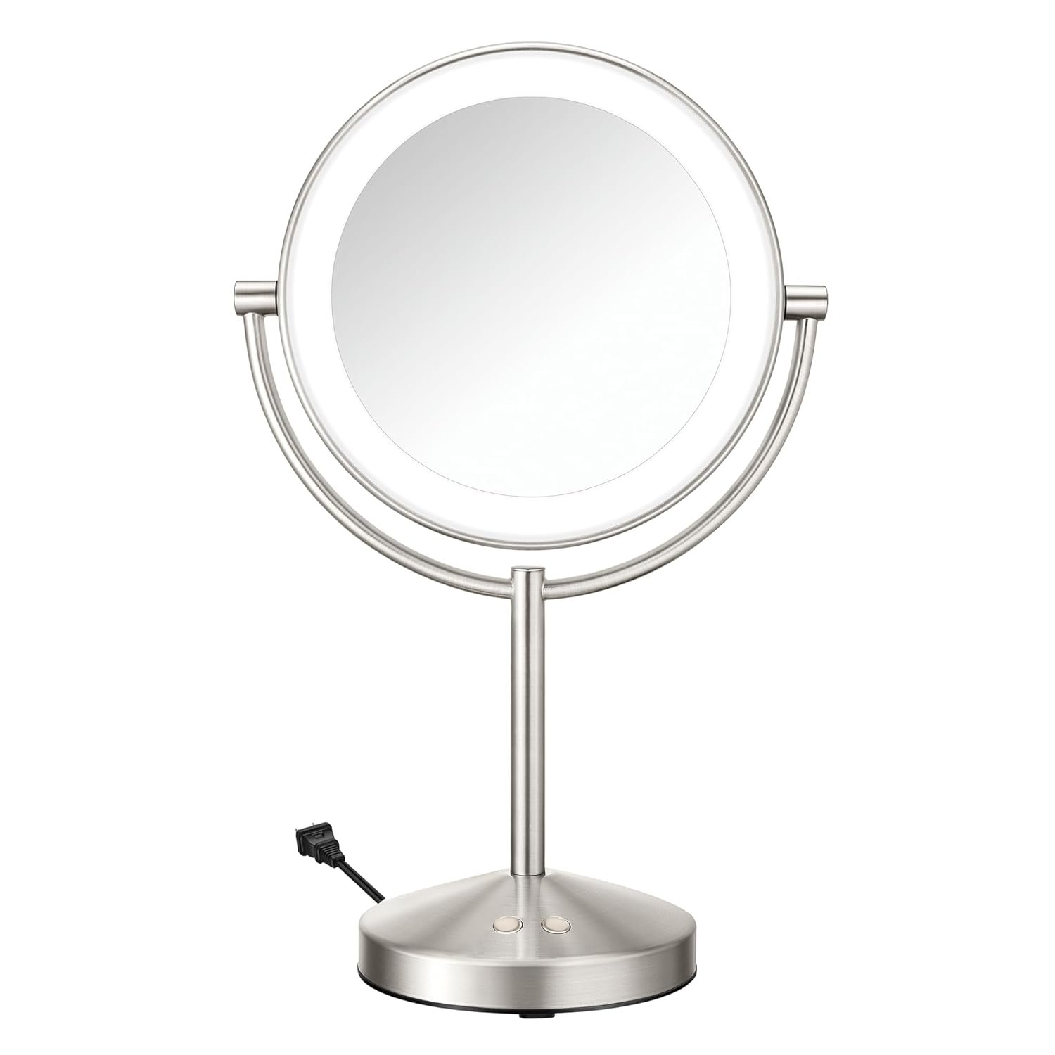 Conair Lighted Makeup Mirror, Double-Sided LED Vanity Mirror with 1X/10X Magnification, 3 Light Settings, 3 Modes, 360° Rotation, Satin Nickel Finish