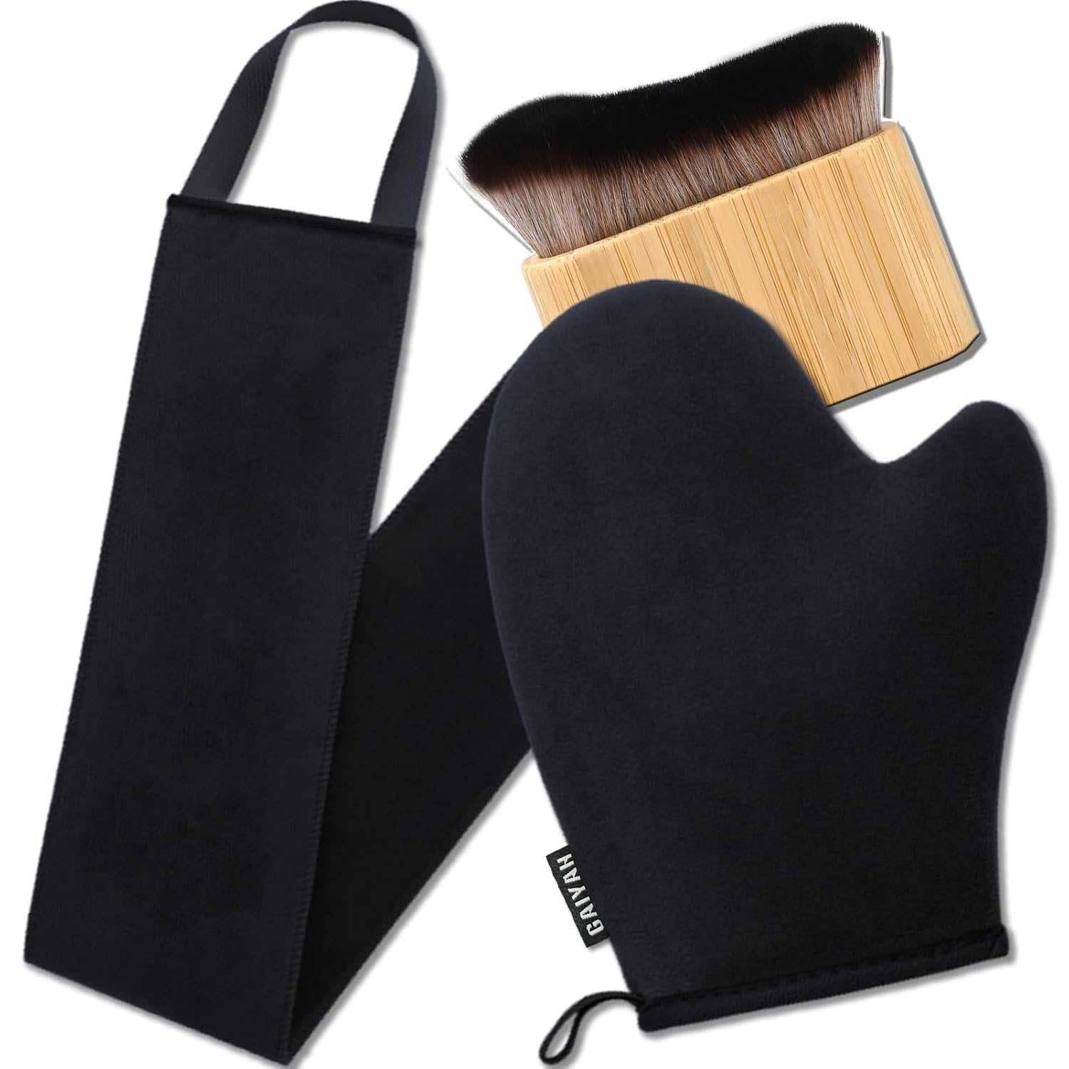 3 in 1 Self Tanning Mitts Self Tanner Mitt Applicator Kit – Tanning Glove for Self Tan Mitt, Tanning Brush for Self Tan Back Tanning Applicator Kabuki Body Brush Self Tanner Back