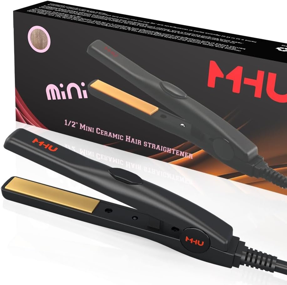 Lightweight Portable Hair Straightener, 0.5 Inch Mini Flat Iron with Ceramic Tourmaline Plates & Smart Constant Temperature – Perfect for Short Hair, Curls, Bangs & Travel – Small Styling Iron