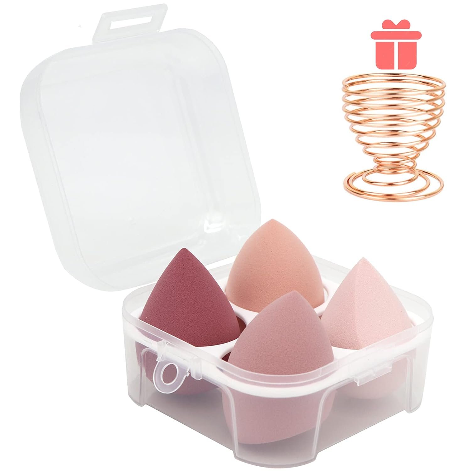 Makeup Sponges Set – Beauty sponges Blending Blenders with 1 Holder and Egg Case, Flawless for Cream, Powder and Liquid (Pink, 4Pcs+1Holder+ case)
