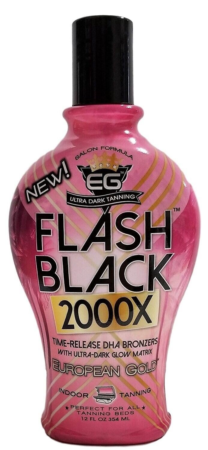 European Gold Flash Black 2000X Indoor Tanning Lotion with Advanced Time-Release DHA Bronzers, Skin Conditioning Complex, and Ultra-Dark Color Enhancers – 12 oz Bottle