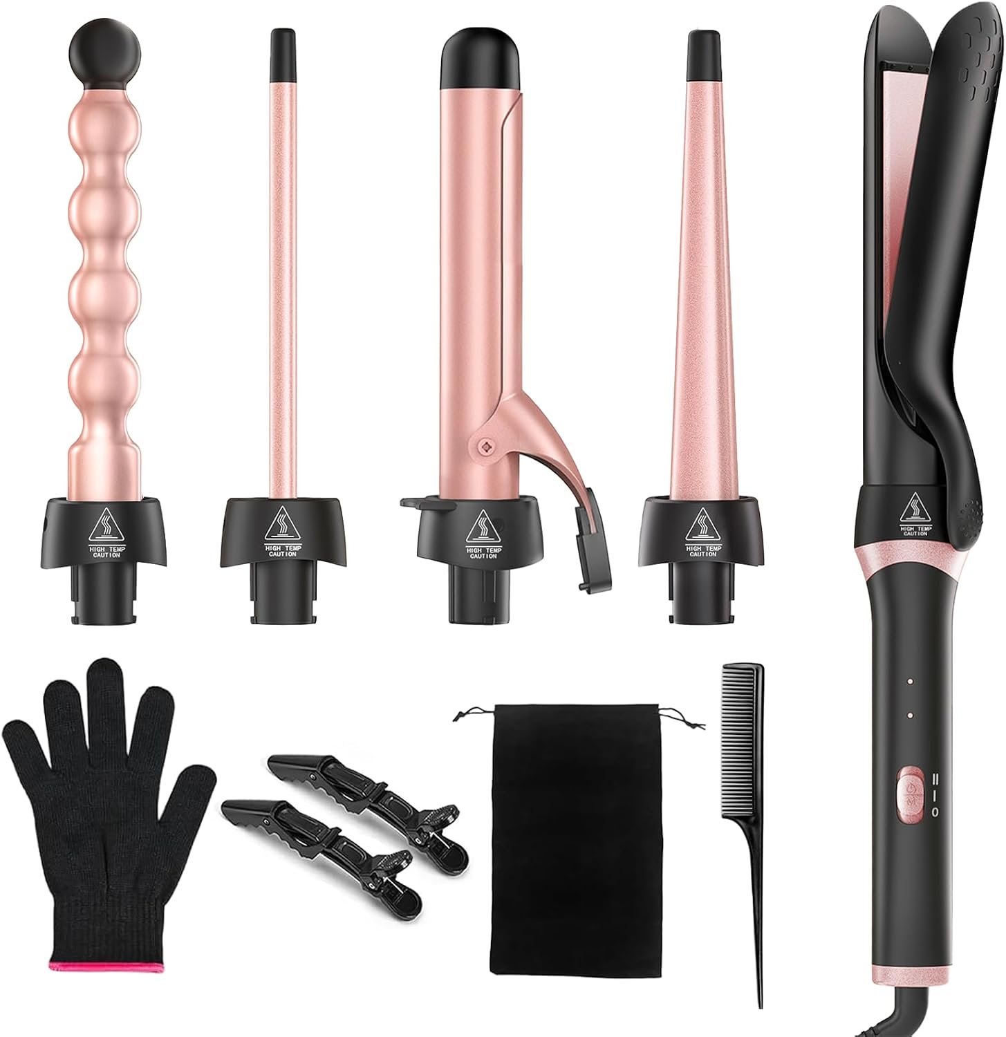5 in 1 Curling Iron Set,Multi Curling Wand with Flat Iron Hair Straightener and 4 Interchangeable Ceramic Curling Barrels,Gifts for Women, Dual Voltage Hair Curler
