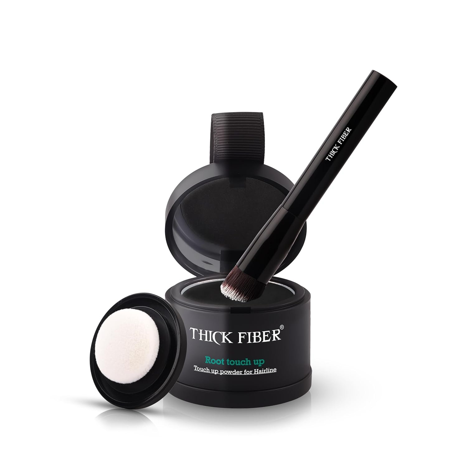 THICK FIBER Root Touch Up Powder – Water & Sweat Resistant Hair Loss Concealer Set for Thinning Hair Women, Includes Brush (Black)