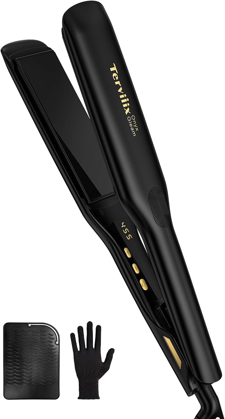 Terviiix 1.75″ Flat Iron Hair Straightener for Women, Ionic Ceramic Straightening Iron for Fast Styling on Thick Hair, Silk Press Flat Iron for Natural Hair, Dual Voltage
