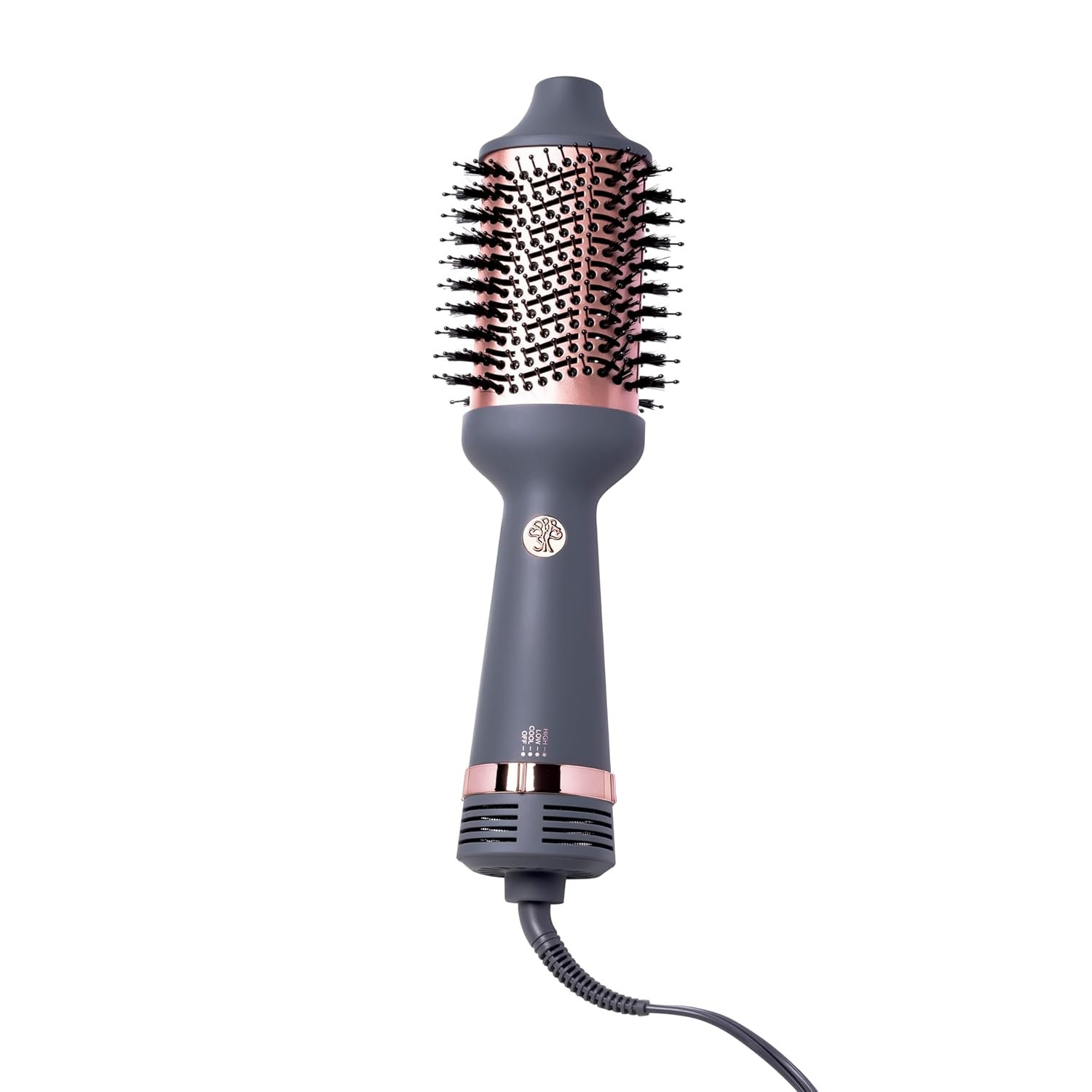 Hairitage Volumizing One Step Blow Dry Brush + Hair Dryer for Curling + Straightening – Ceramic Tourmaline Blowout Brush + Volumizer – Hair Styler for Smooth Shiny, Frizz-Free Styles – Matte Grey