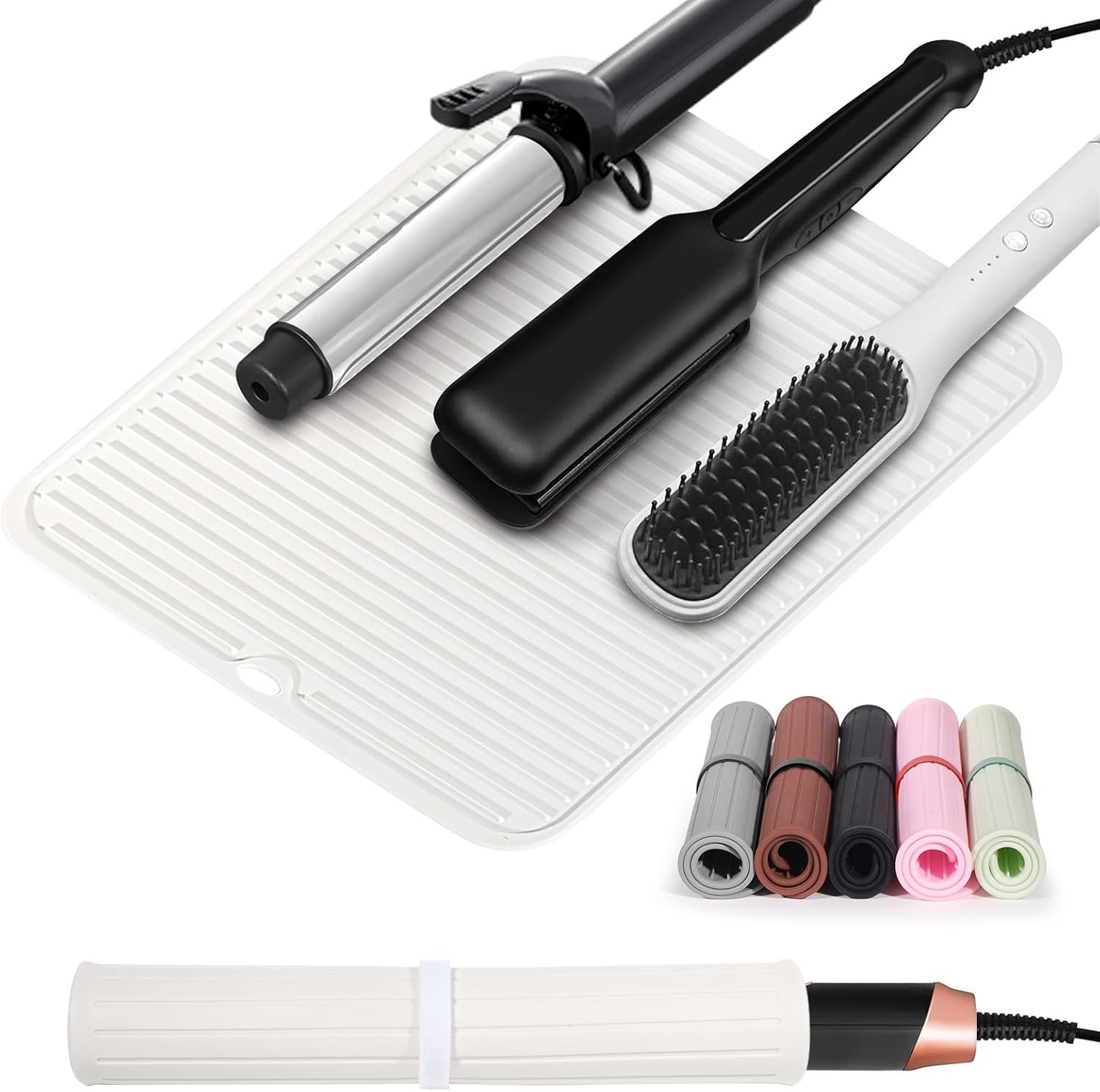 Heat Resistant Mat Large Silicone Hot Hair Tools Mat for Curling Irons Flat Iron Hair Straightener Vanity Mat Portable Hair Styling Tools Hot Pad 14.2″*11″