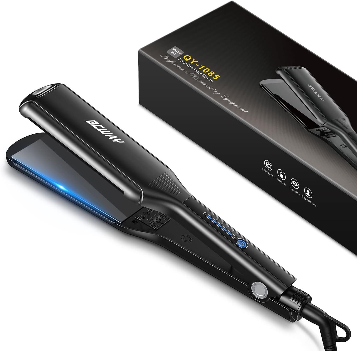 Professional Hair Straightener, 2.16” Extra-Large Floating Titanium Flat Iron, Anti-Static 30s Instant Heating Straightening Iron with 5 Adjustable for All Hair Types