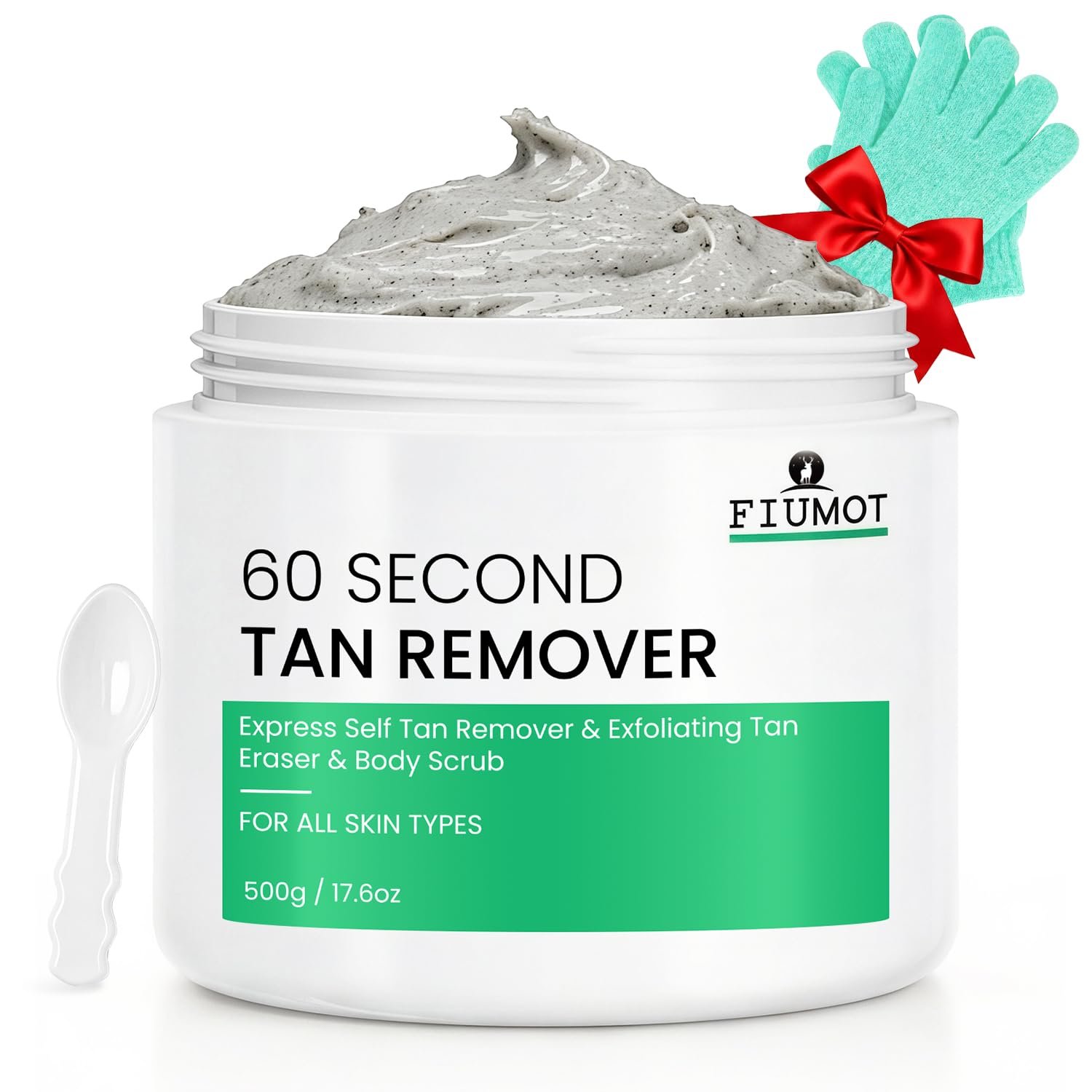Self Tan Remover with Exfoliating Gloves Kit – Express 60 Second Fake Tan Eraser, Works on Mousse, Spray & Lotion, Exfoliating Body Scrub 15.8 oz.