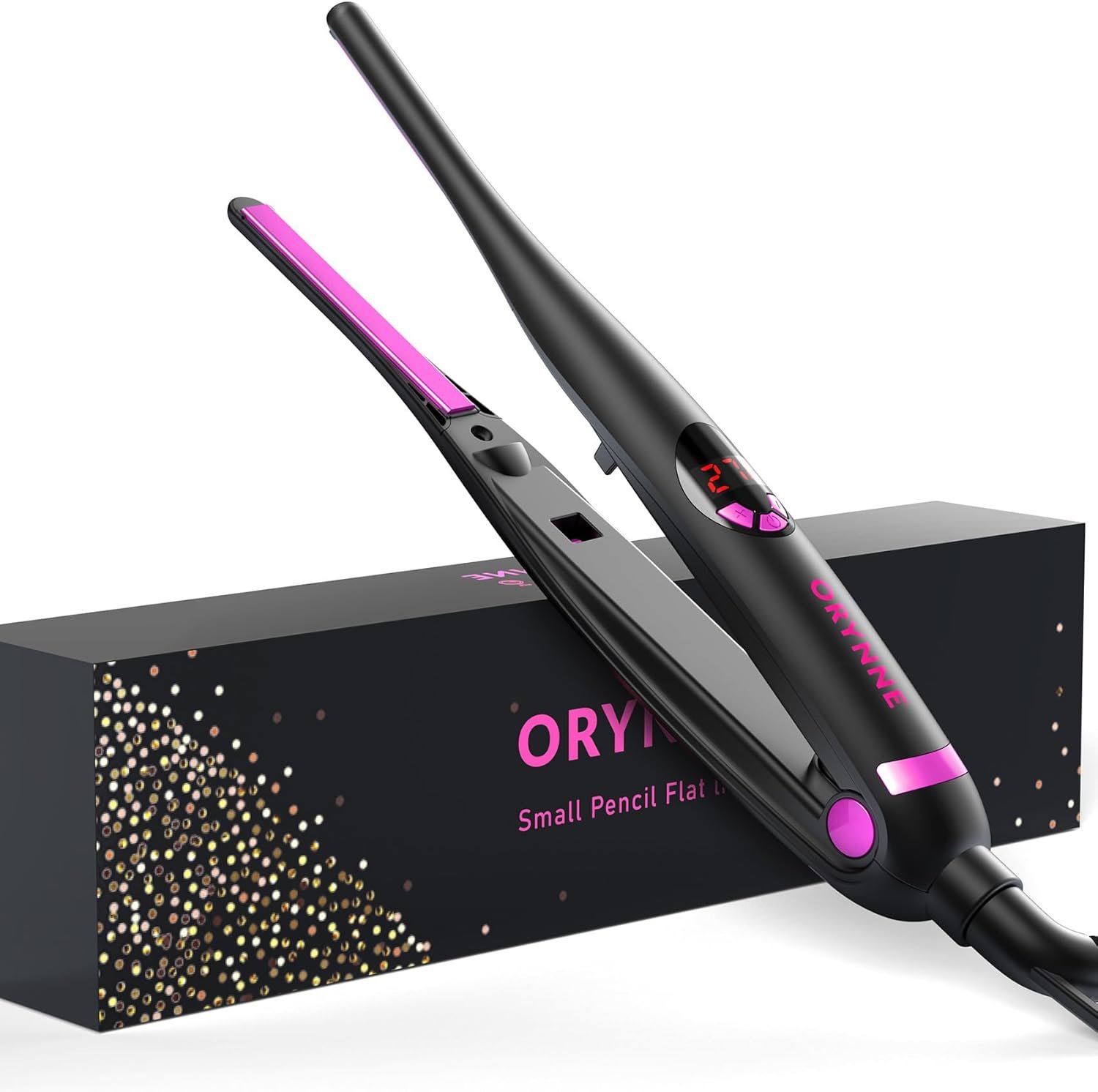 ORYNNE Small Flat Irons for Short Hair, 5s Ultra Fast Heat Up Pencil Flat Iron, Negative Ions Mini Flat Iron for Edges, 3/10” Travel Mini Hair Straightener with Digital Temp Control, Easy to Use
