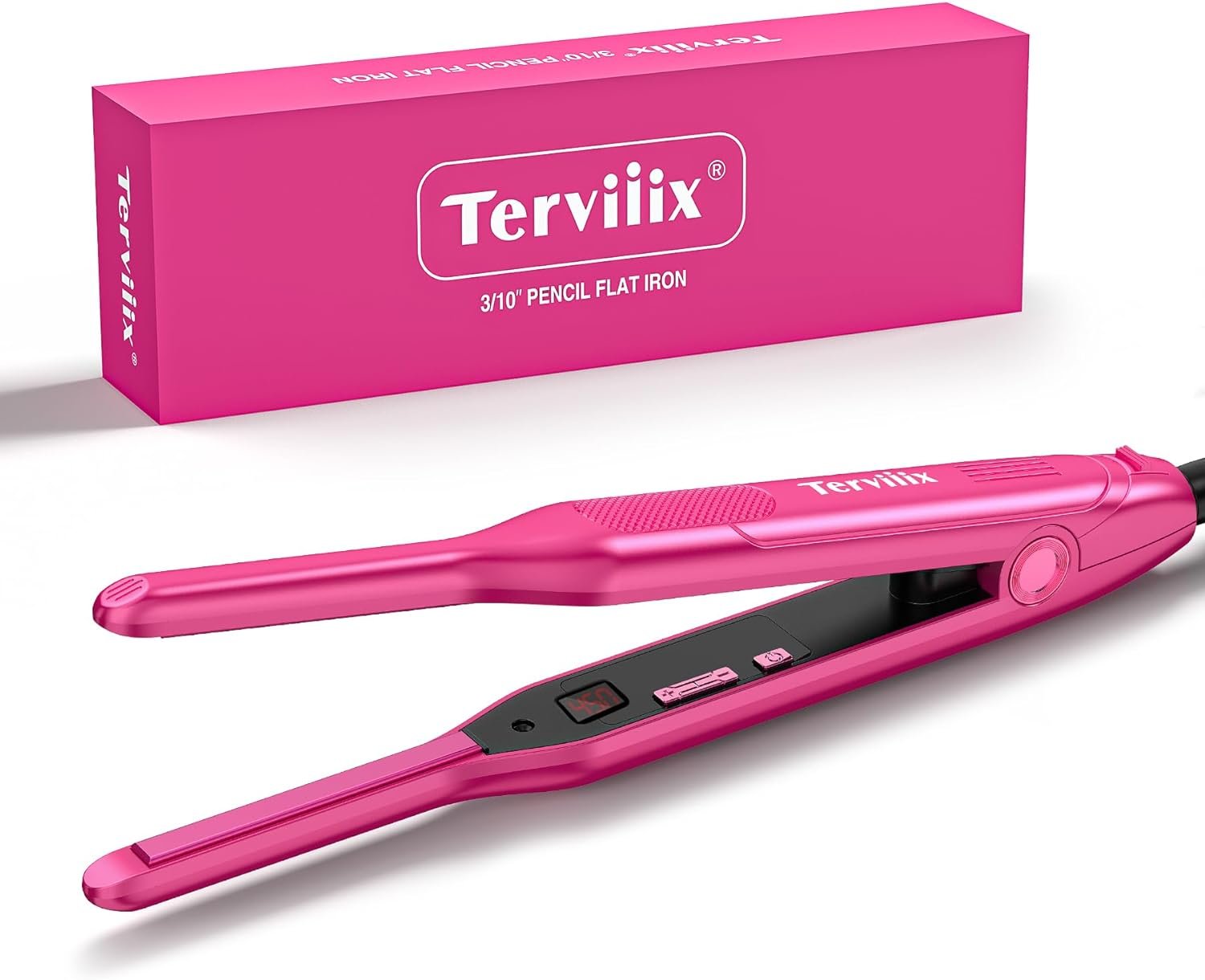 Terviiix Mini Flat Iron and Hair Straightener for Short Hair, Edges, and Pixie Cut – 3/10 Inch Skinny Pencil Straightener for Black Women’s Baby Hair, LCD Digital Display, Dual Voltage, Pink | Edges & Baby Hair Styling, Mini for Pixie Cut Short Hair, Ceramic Tourmaline Edge Control, LCD 120-450°F, Dual Voltage Travel