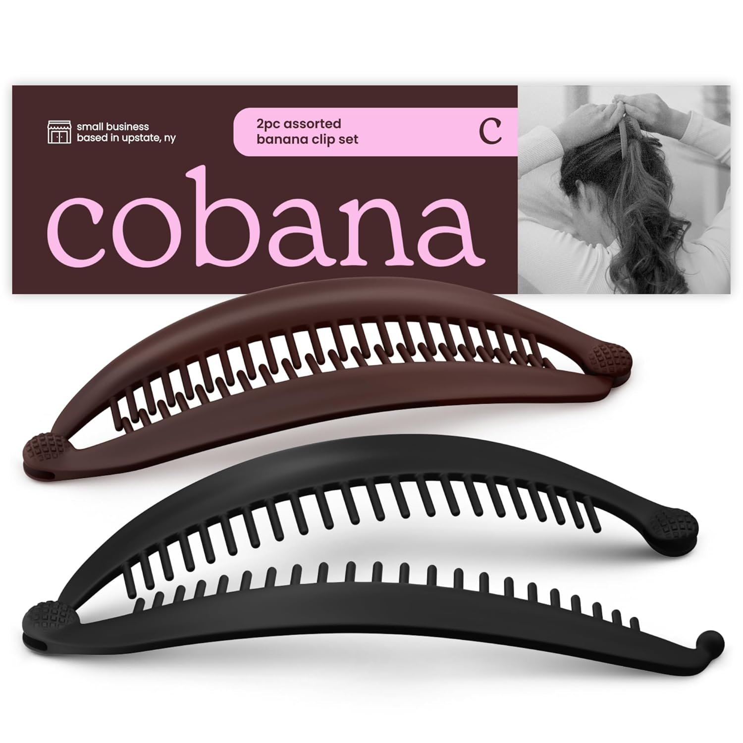 Cobana Banana Clip – Large 6” Volumizing Hair Clip for Medium to Thick Hair – Secure Hold, No Crease, No Breakage – Hair Accessories for Women, Set of 2 (Black and Brown)