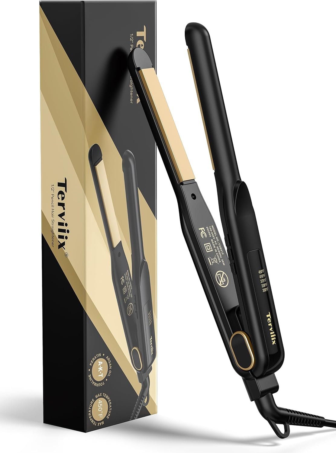 Terviiix 1/2‘’ Flat Iron for Short Hair, 2-in-1 Straightener and Curler | Slim Plates, Rounded Edge for Easy Curls or Sleek Styles, Pixie Cuts, Bangs, Beard, Roots, for Men and Women