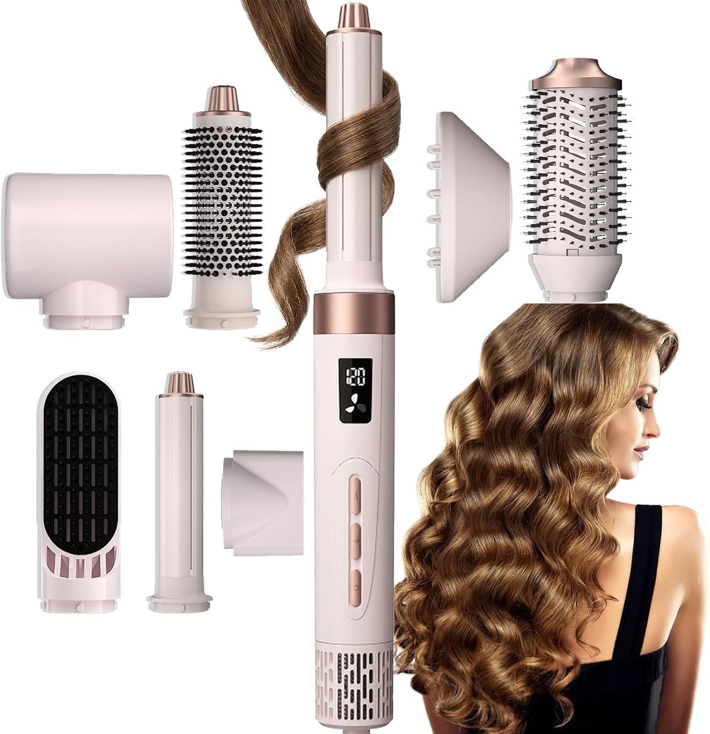 8 in 1 High-Speed Hair Dryer Brush Set (110,000 RPM), Negative Ion Blow Dryer Brush & Volumizing with Air Wrap Hair Styler, Pro Hot Air Brush for Styling, Straightening & Drying, No Heat Damage