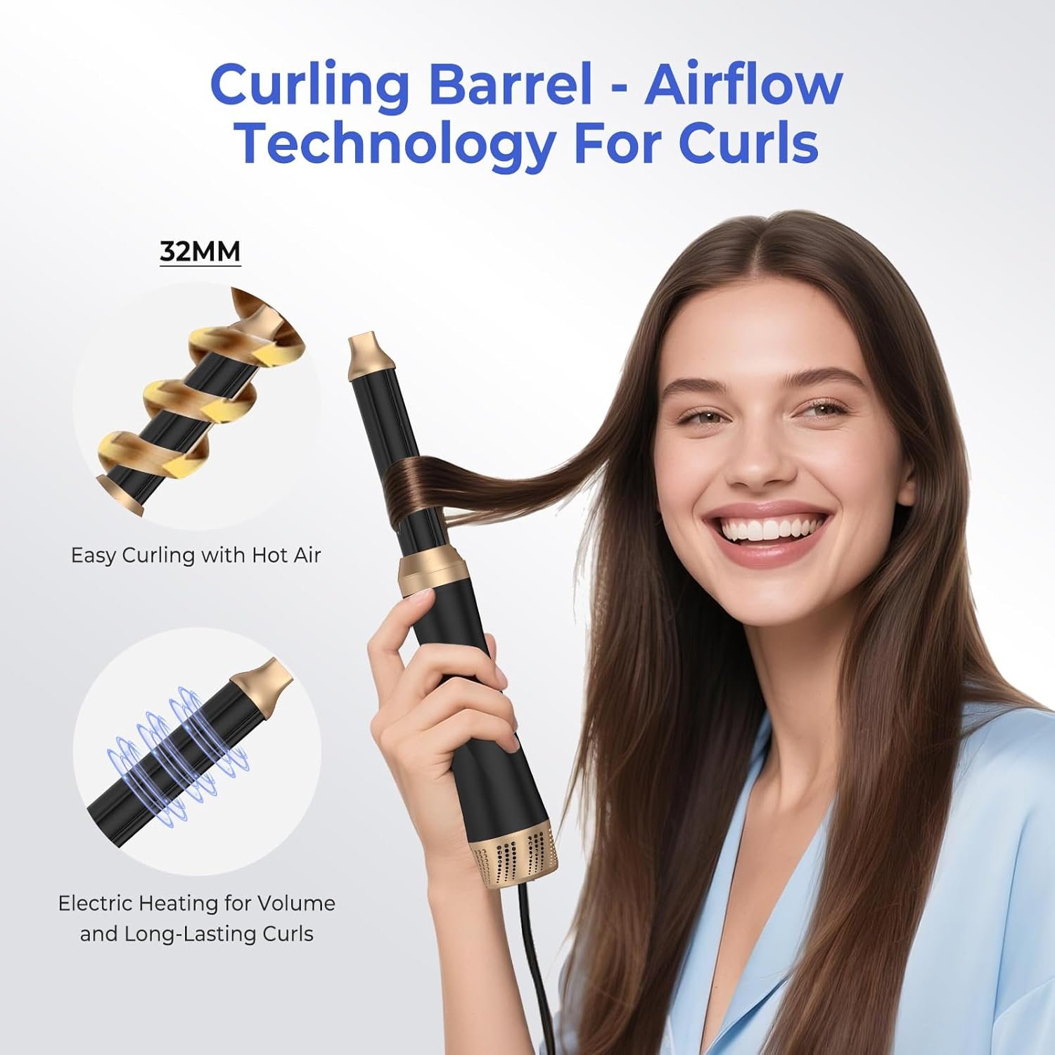 5 in 1 Hair Dryer Brush, Blow Dryer Brush Set with Air Curler Wrap Hair Styler, Negative Ionic Blow Dry Brush, Detachable Hair Tool for Curling, Volumizer,Straightener,Drying