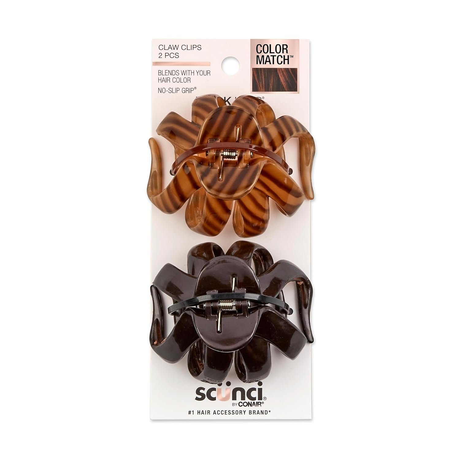 Scunci by Conair jaw claw clips – hair accessories for women – claw clips for thick hair – claw clip – Black & Tortoise- 2 Count | Strong interlocking octopus-style teeth provide secure, slip-free updos, Black & Tortoise, 2-Count, 3743301Z04815