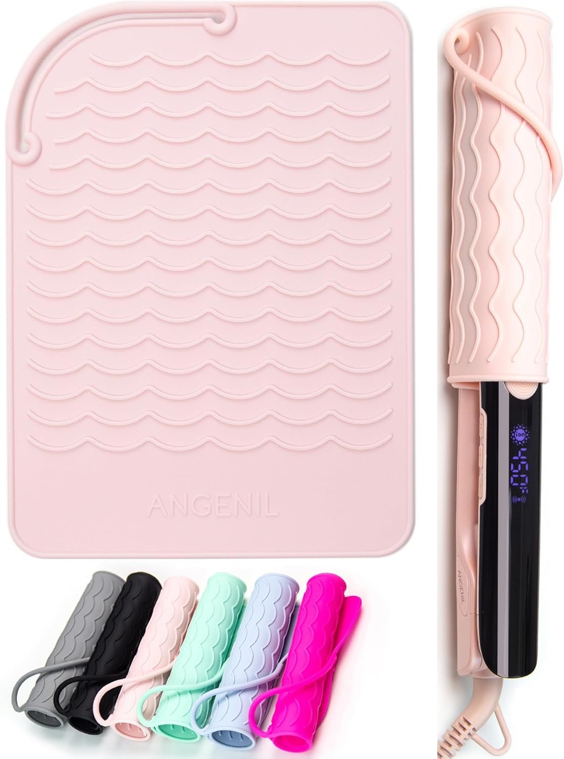 ANGENIL Flat Iron Silicone Mat and Travel Case for Hair Tools – Heat Resistant Mat, Straightener Pad, and Curling Iron Sleeve (9″ x 6.5″)