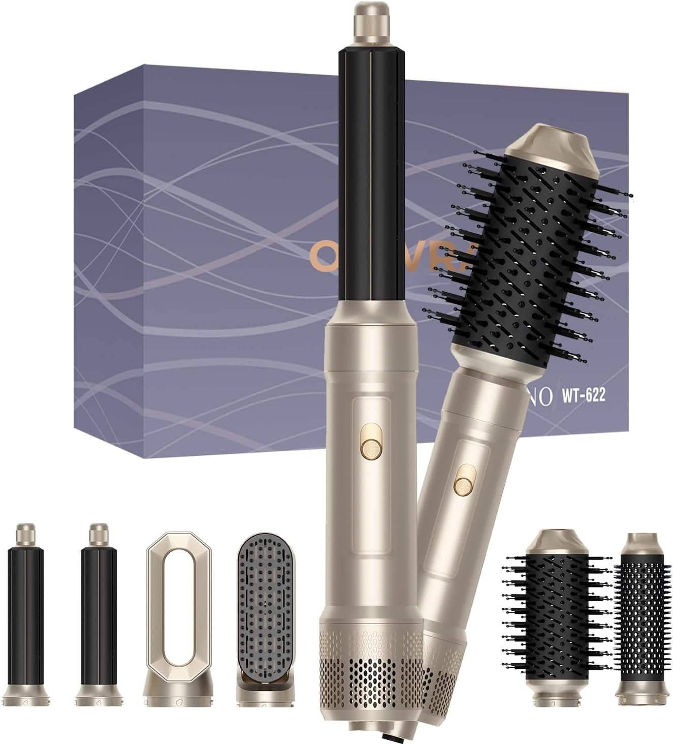 6 in ONE Blow Dryer Brush,Air Curling Iron Round Brush Blow Dryer 800W,Ionic Hair Dryer Brush for Women, Hot Air Brush Hair Styling Tools 100-120V