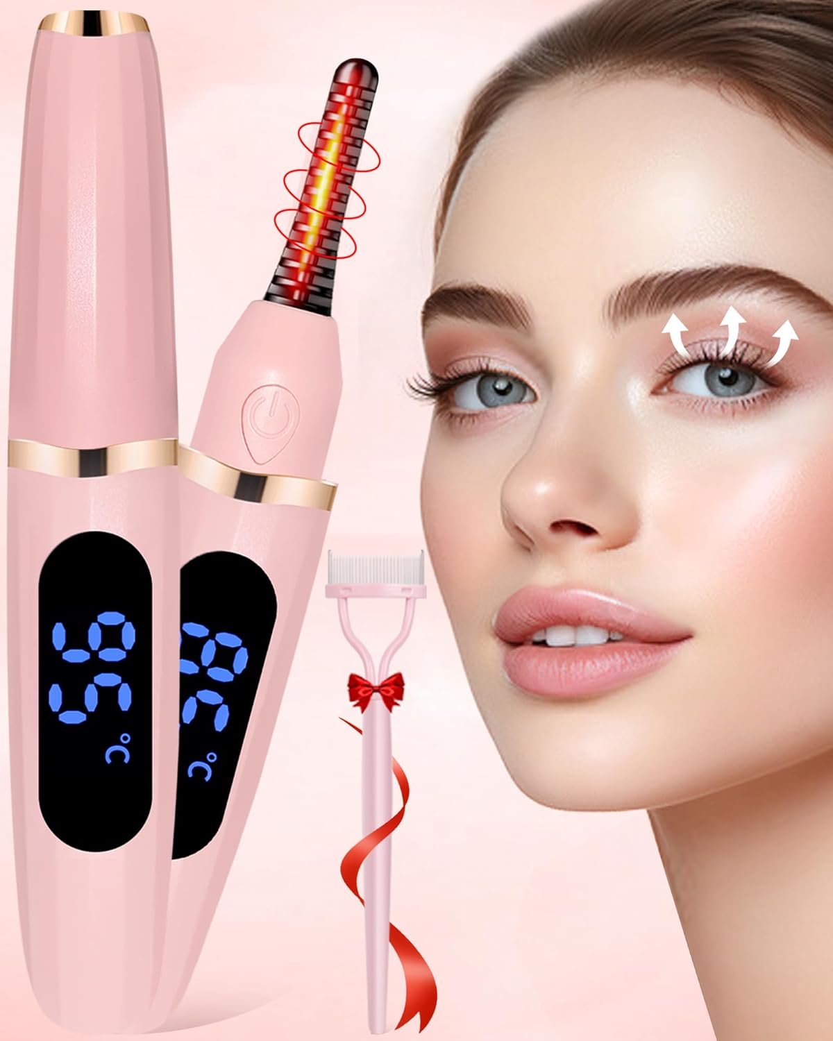 Heated Eyelash Curlers – Eye Lash Curler Heat – Mini Electric Eyelash Curler with LED Display 3 Temp Settings USB Rechargeable Natural Curling 24H Long Lasting for Women Makeup Tools Gifts