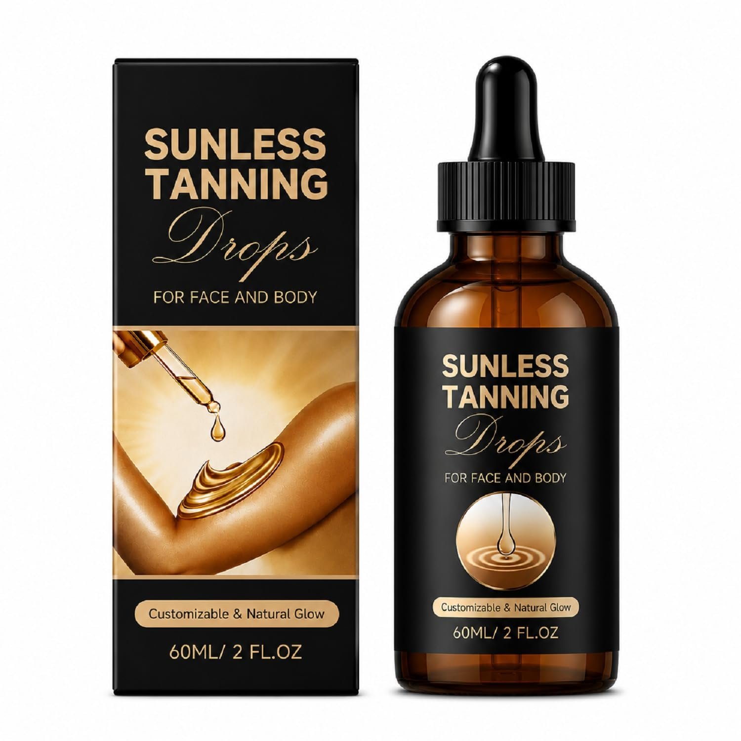 Self Tanner – Sunless Tanning Drops for Face & Body with Botanical Ingredients,Mix with Lotion, Customizable Natural Bronze Glow, Hydrating & Non-Greasy,2 fl oz /60ml,1pcs
