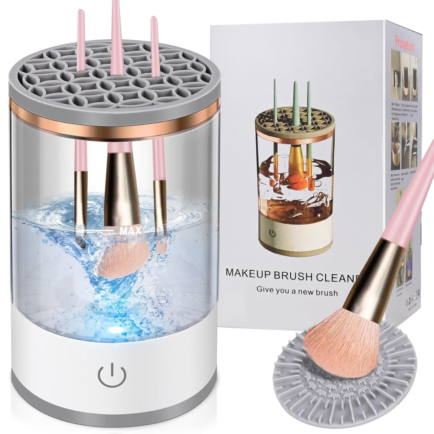 Makeup Brush Cleaner Machine, Electric Automatic Makeup Brush Cleaner, Portable Brush Care Kit for Travel & Home, Fits All Brush Sizes, for Women & Girls