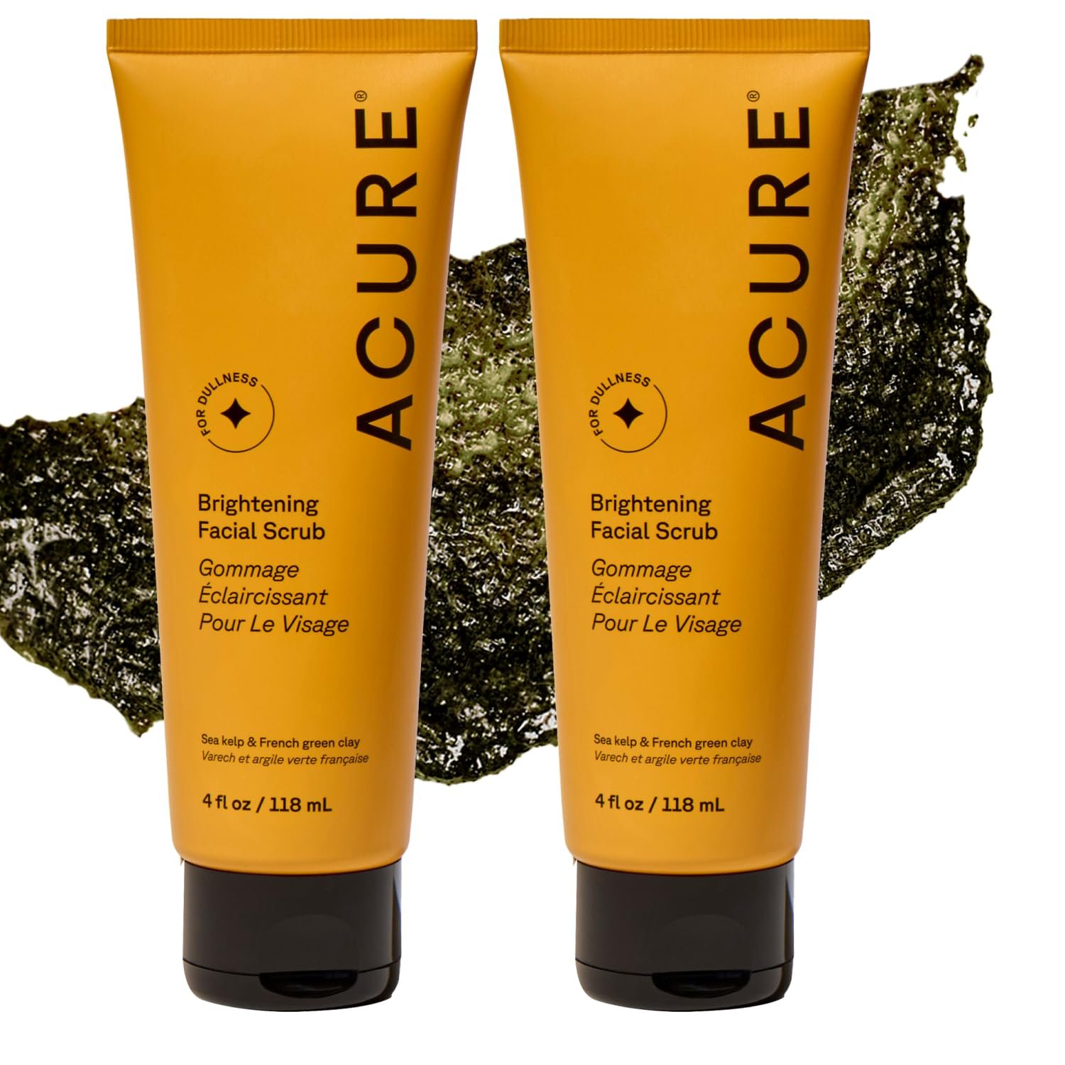 Acure Brightening Facial Scrub – Exfoliating Face Wash, Gentle Daily Scrubber & Exfoliator for Women & Men for Radiant Skin, Cleansing Wash with Sea Kelp & French Green Clay – 4 fl oz (2 Pack)