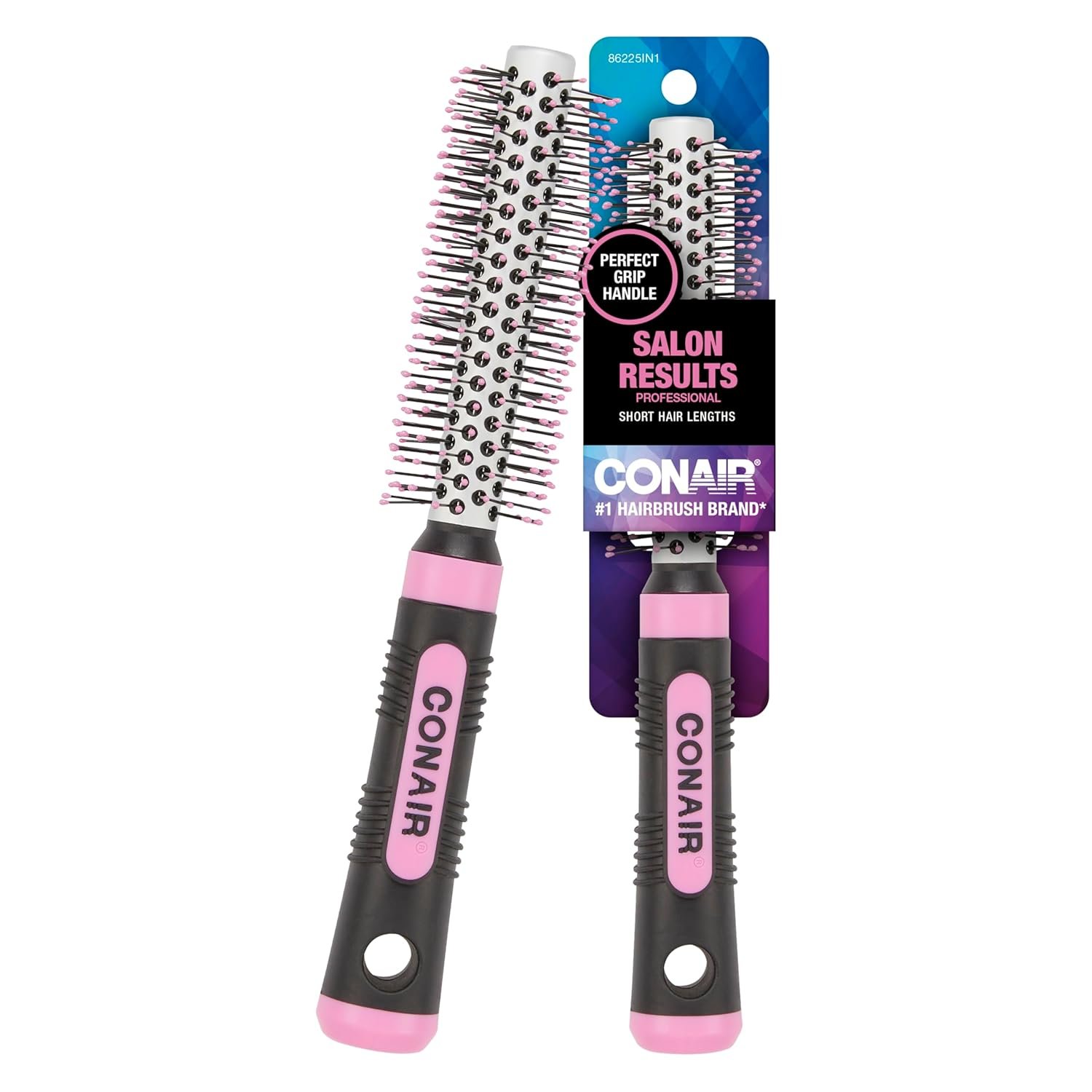 Conair Salon Results Metal Round Hairbrush – Hair brush for blow out – blowdryer brush – features metal barrel with nylon bristles – Adds body and fullness – suitable on all lengths – Pink/Black