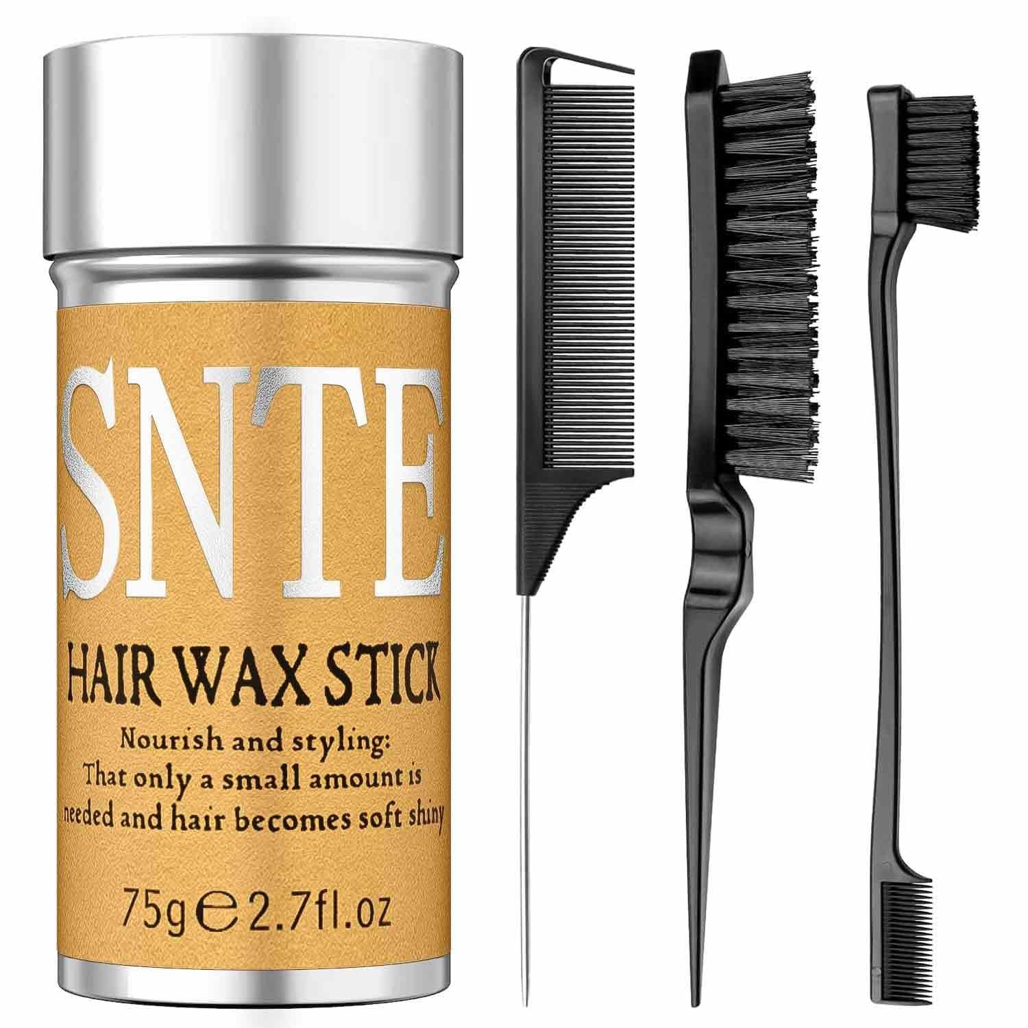 Slick Back Hair Brush & Hair Wax Stick Set – Frizz Control & Flyaway Smoothing – Sleek Ponytails, Buns, Edges – Styling Cream/Gel/Balm/Pomade Stick for Women – Styling Accessories for Girls & Kids