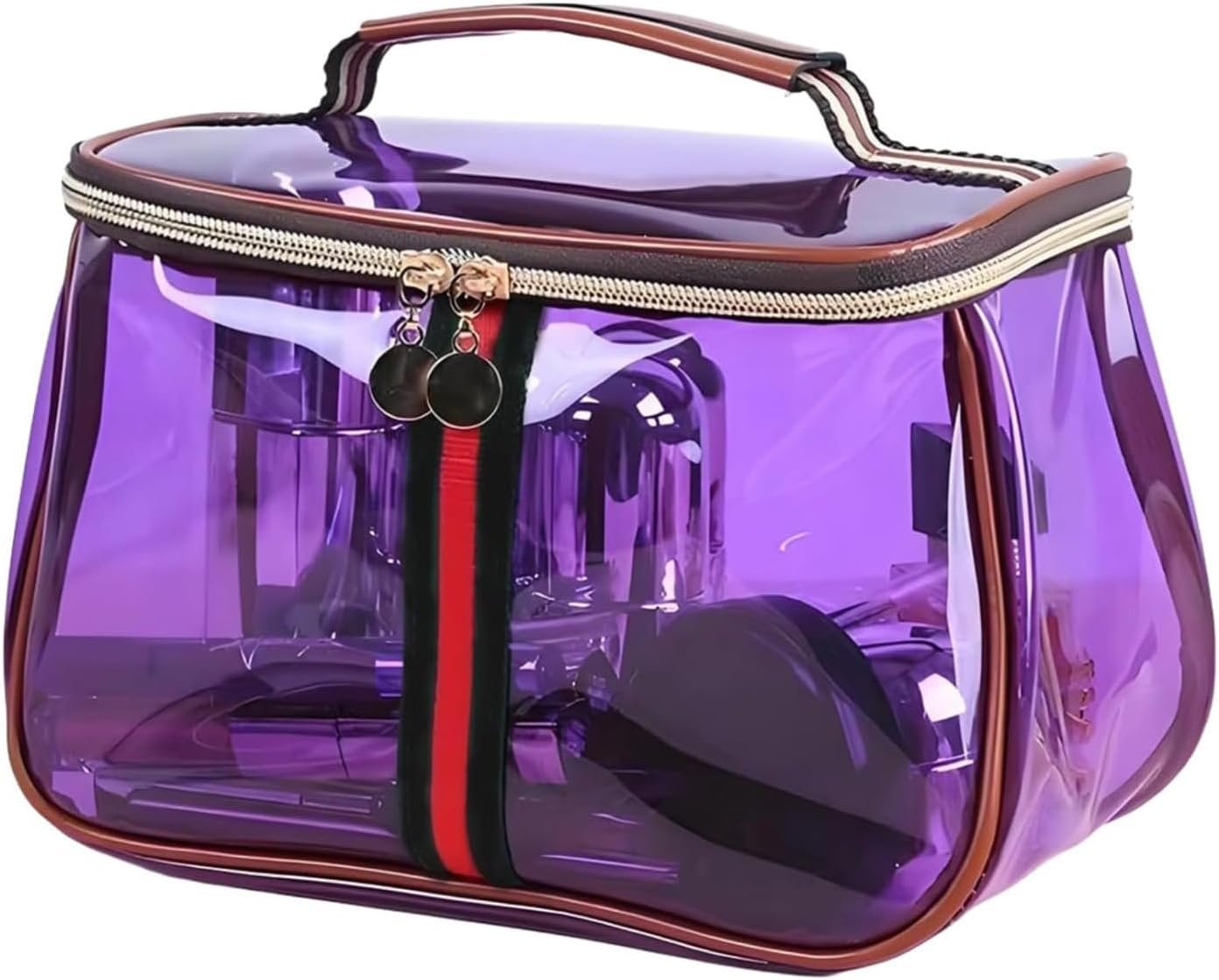 New Retro Vintage Vanity Bag – Clear Makeup Organizer with Handle, Waterproof Transparent Toiletry Bag, Large Capacity Makeup Storage – Case for Women for Travel & Home (Purple)