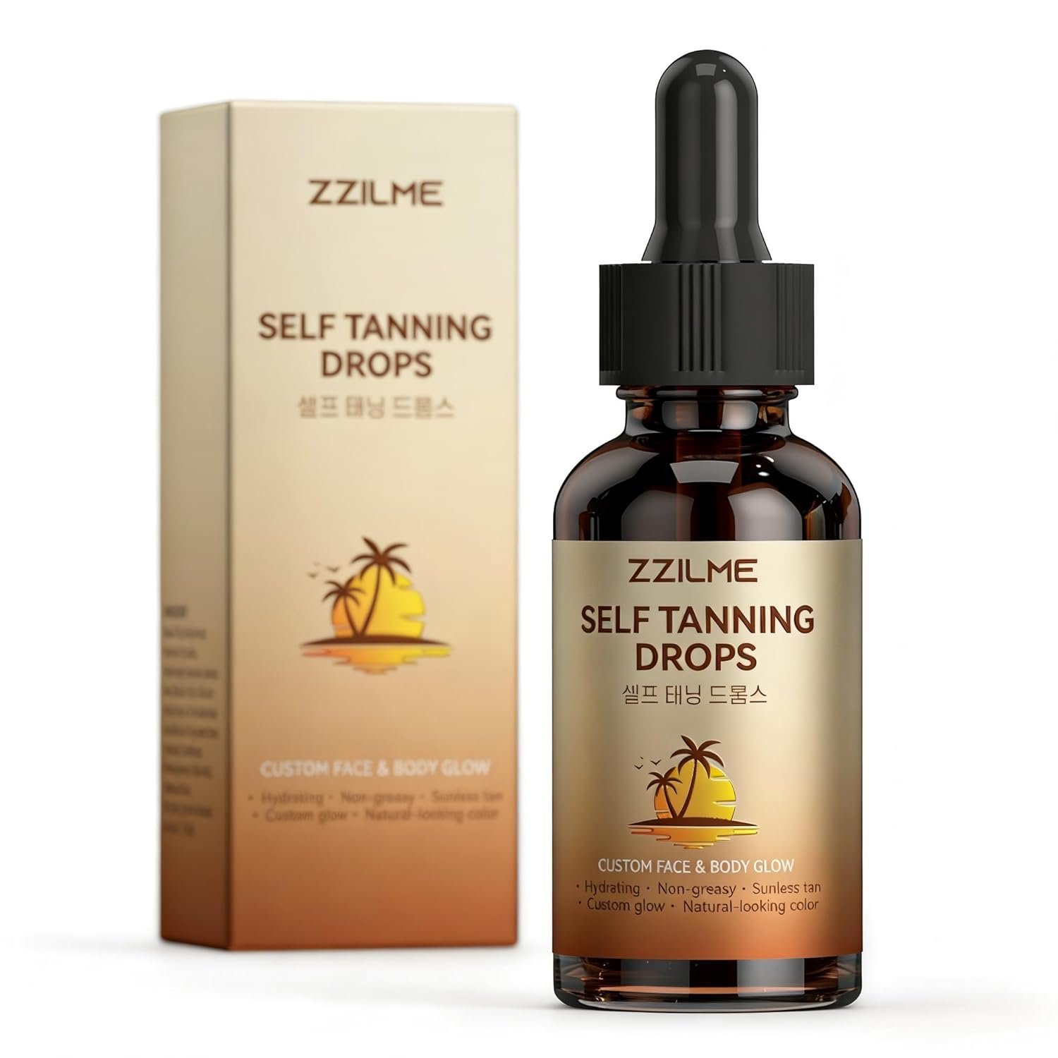 Self Tanning Drops for Face & Body – Customizable Glow with Niacinamide, Vitamin C & Hyaluronic Acid, Gradual Sunless Tanner Serum, Non-Comedogenic Bronzing Drops 1 fl oz
