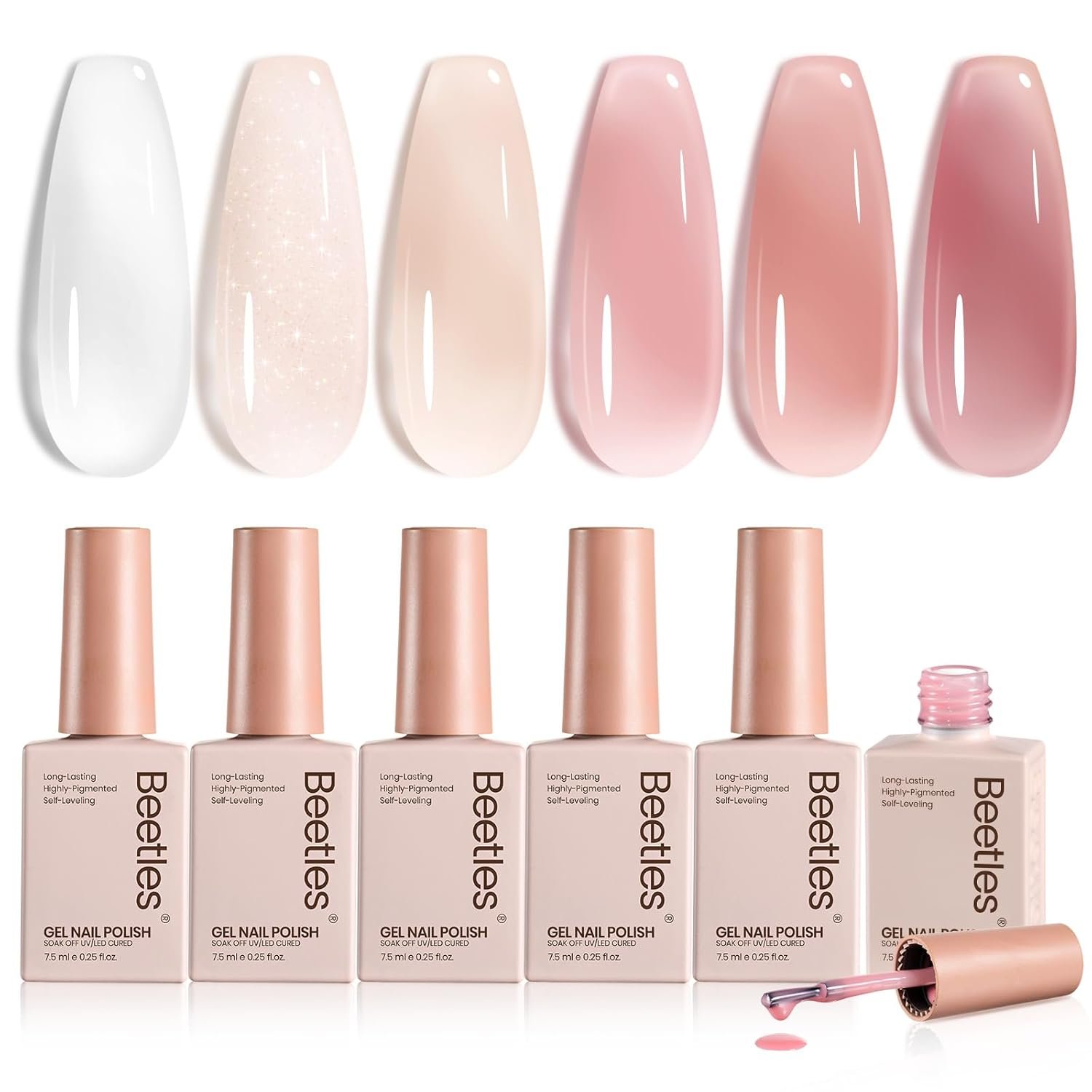 Beetles Gel Polish Whispers of Love Jelly Gel Nail Polish Set – 6 Colors Milky White Nude Pink Neutral Sheer Translucent Soak Off UV Gel Nail Kit, Nail Concealer for Salon DIY Manicure Gift Women