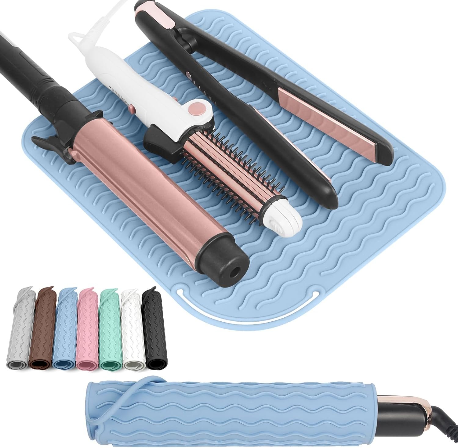 Larger Size Silicone Heat Resistant Mat for Curling Irons, Flat Irons, Hair Straightener and Other Hair Styling Tools, Portable Hot Tools Pad Cover for Travel Vanity Salon(12.0″ x 9.0″)
