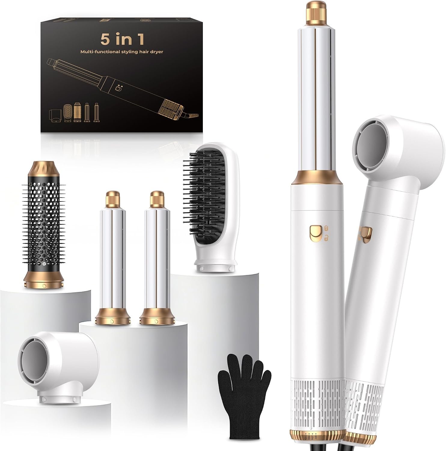 Hair Dryer Brush Set 5 in 1, Hot Air Styler Negative Ion Air Curling Wrap Air Curler, Round Brush Blow Dryer Curling Iron Hair Styling Tools Gift for Dry,Volumize, Straight,Curl,100-120V